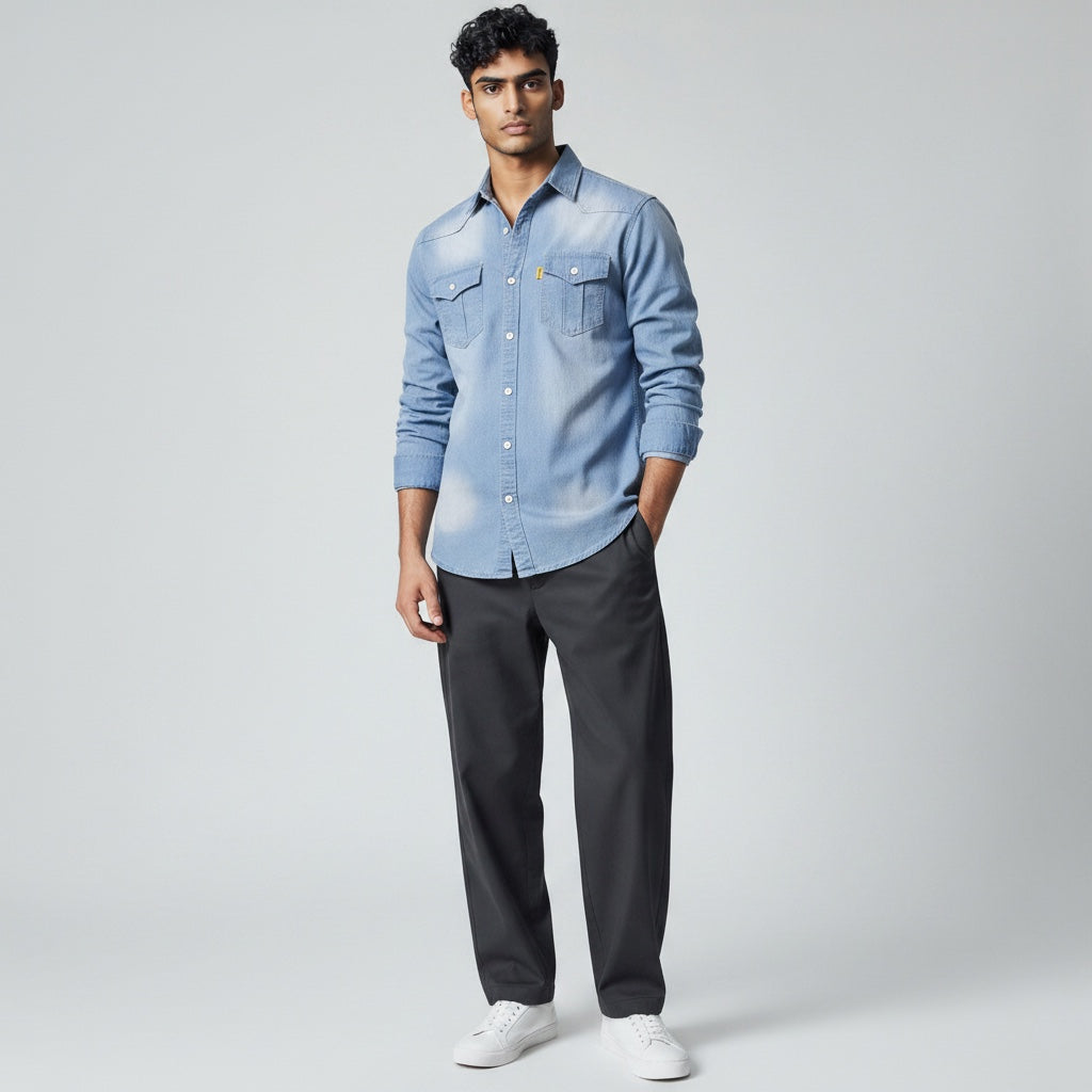 Ellmont London | Men’s Button-Up Denim Shirt for Everyday Wear With Pockets