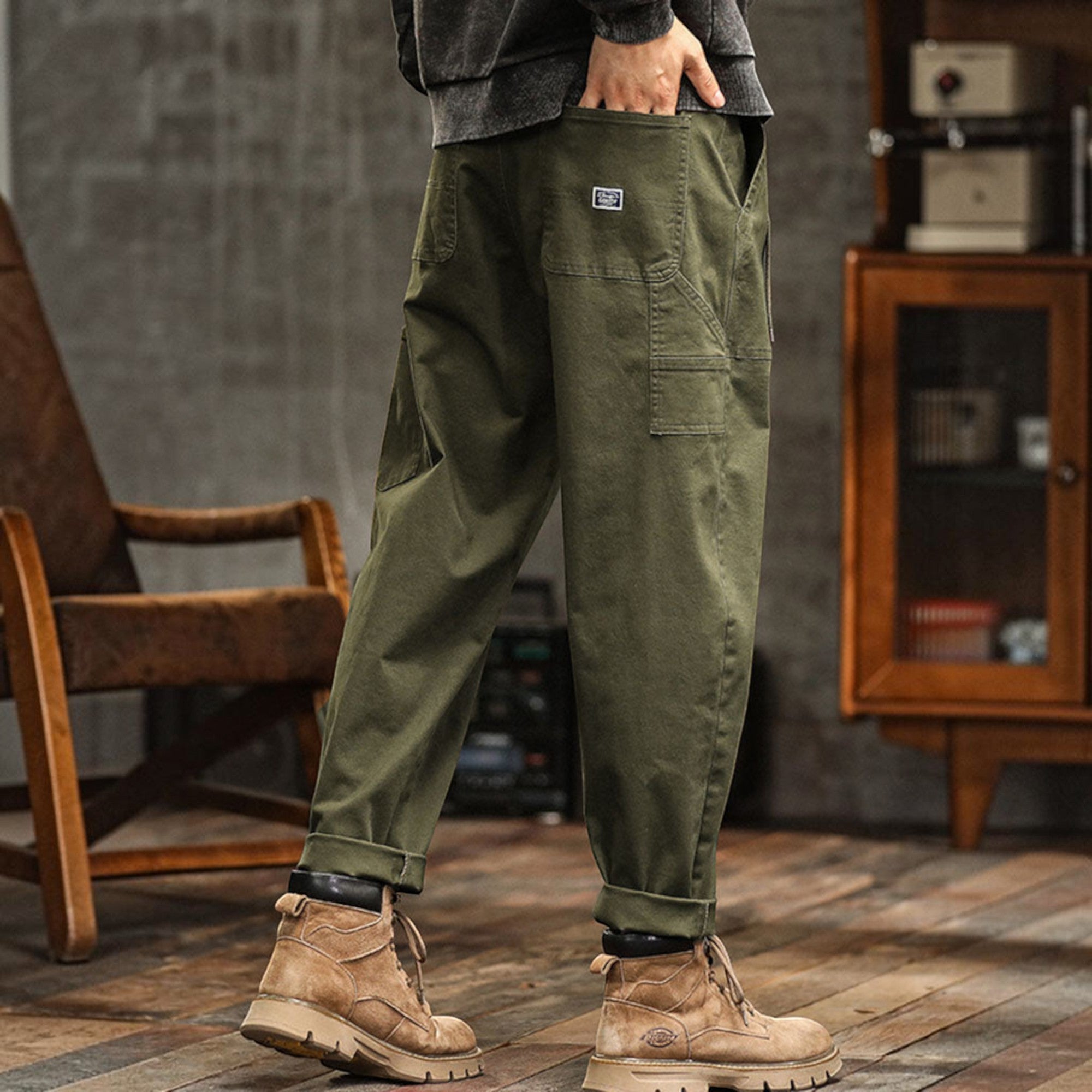 Hugo | Men's Cotton Cargo Pants Multi-Pocket Relaxed Work Casual Pants
