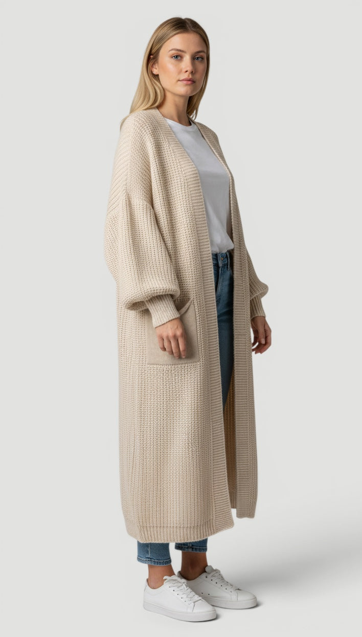 Ellmont London | Women’s Soft Knit Longline Bell Sleeve Layering Cardigan