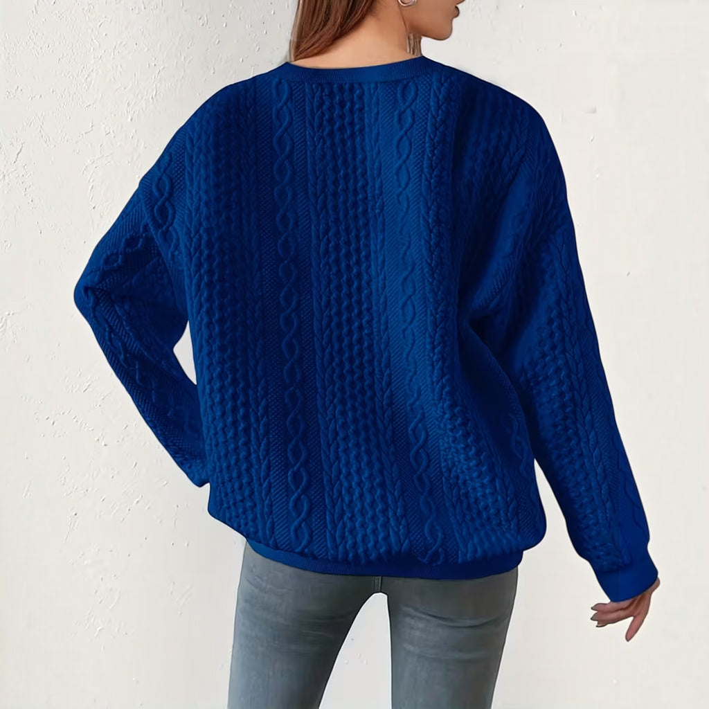 Nadia | Women's Crewneck Sweater – Textured Long Sleeve Casual Pullover