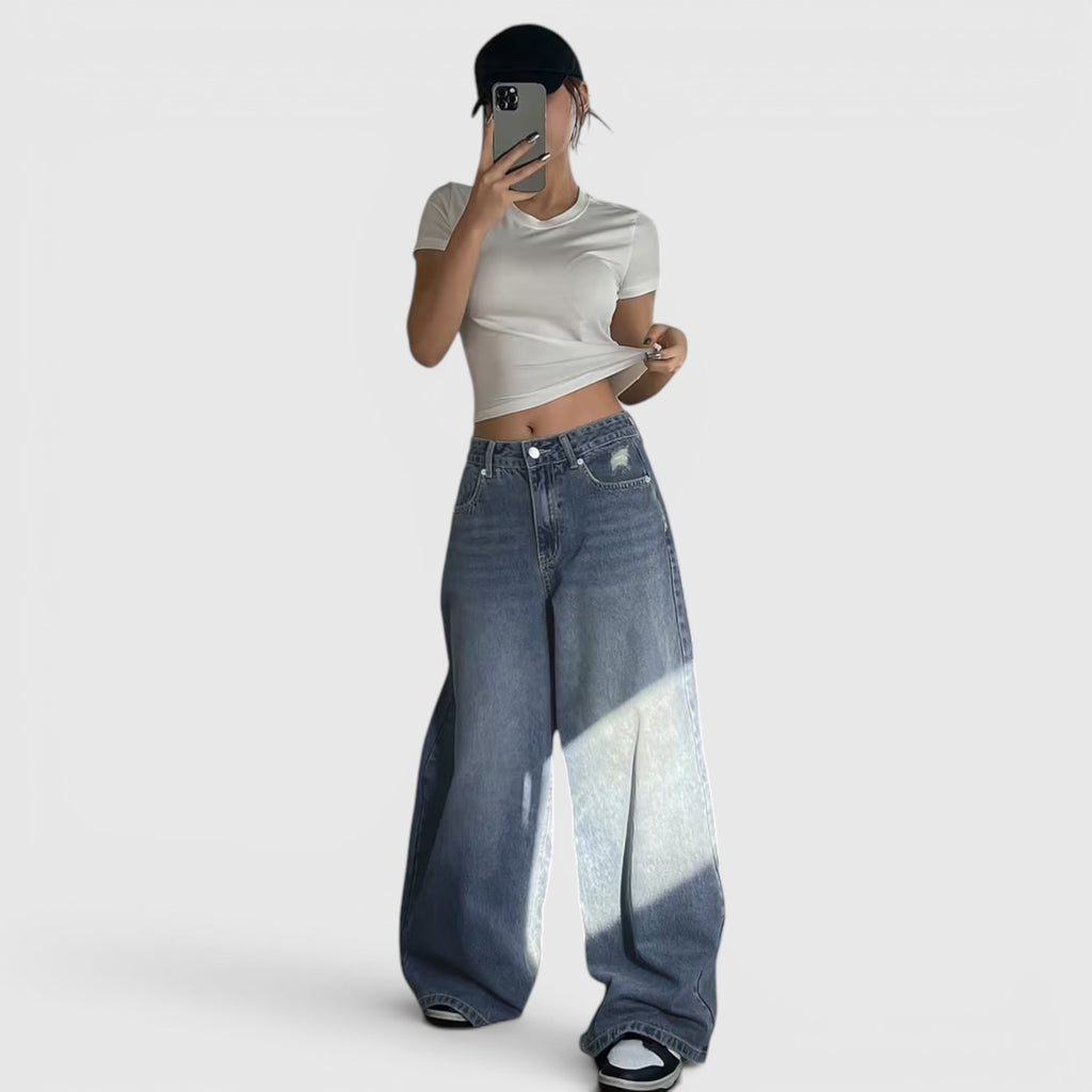 Ellmont London | Women's Oversized Baggy Jeans Loose Fit Floor Length Denim