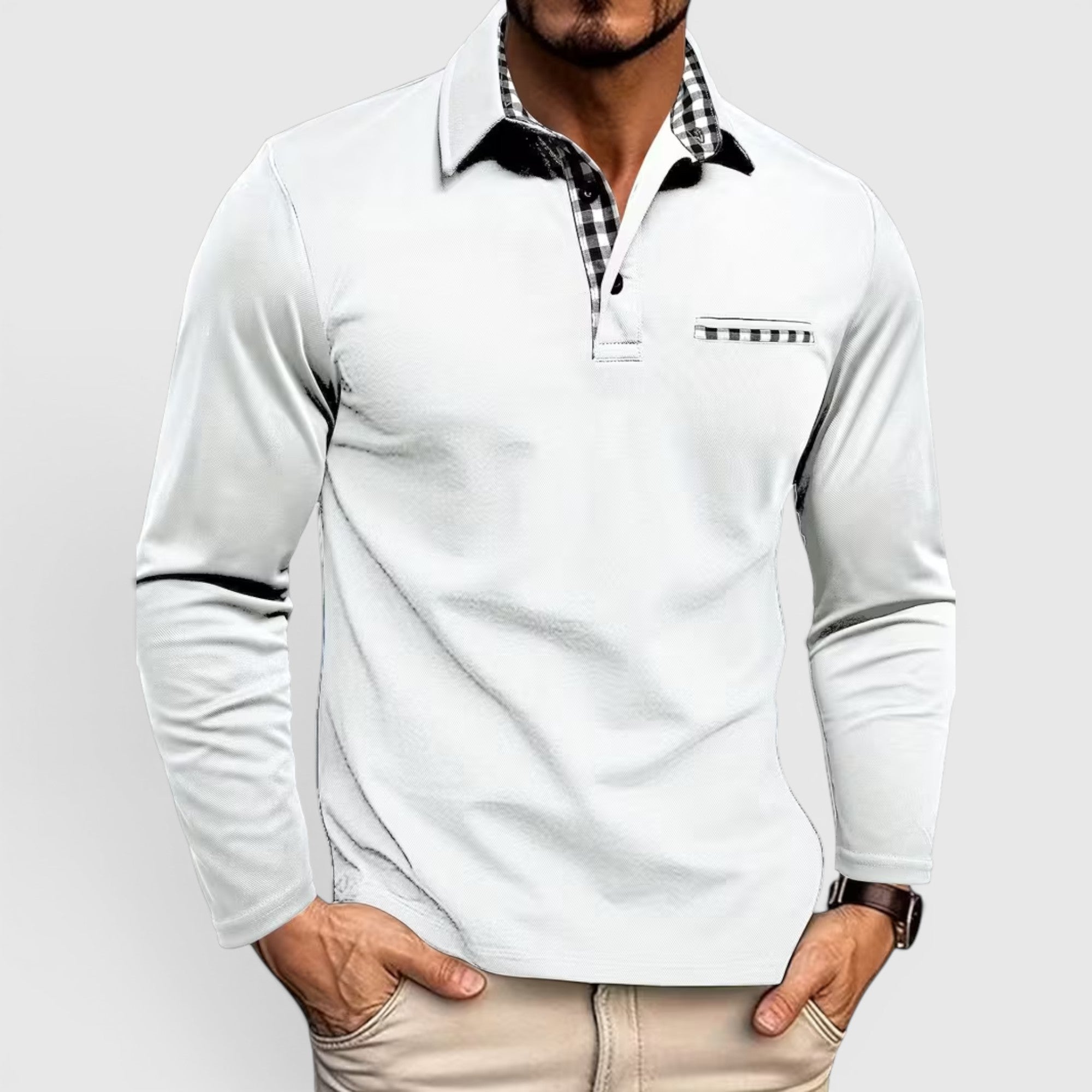 Derek | Men's Polo Longsleeve V-Neck Sweater Quick-Dry Plaid Shirt