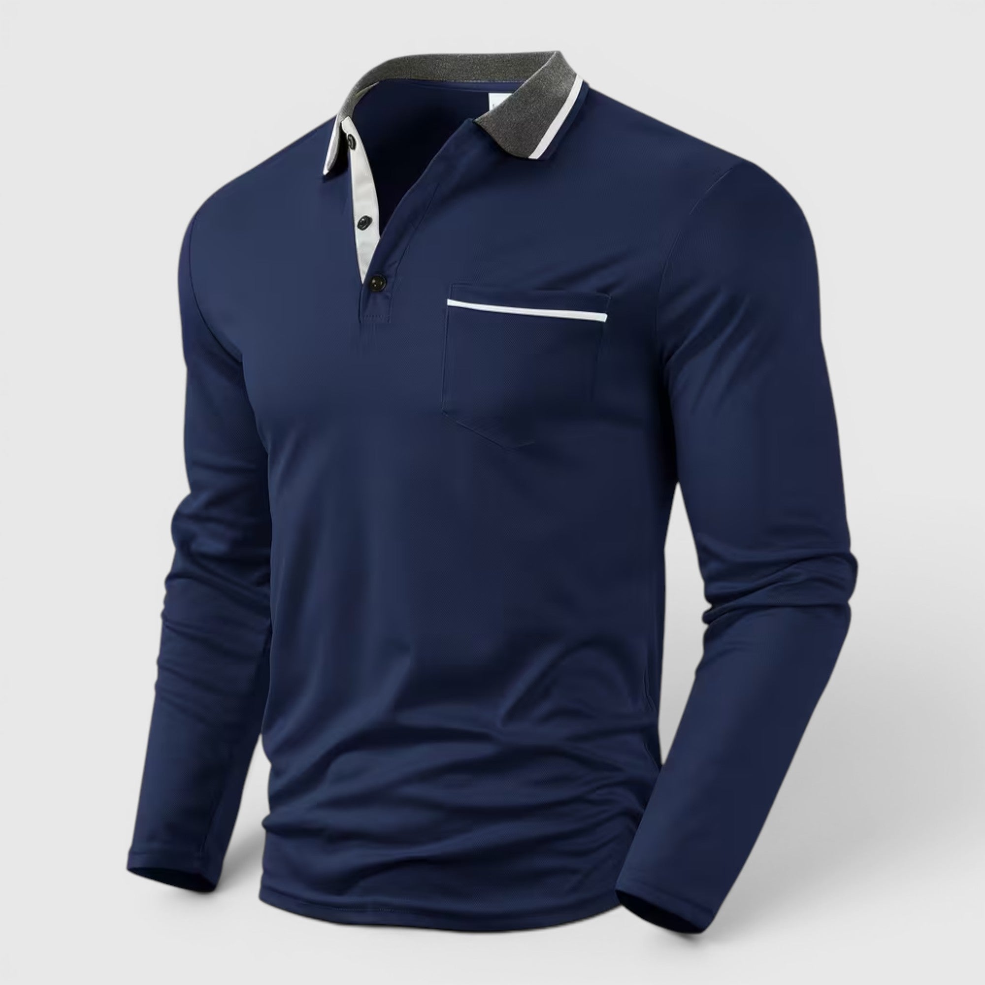 Ellmont London | Men's Long Sleeve Polo Shirt Contrast Collar Regular Fit Button Up