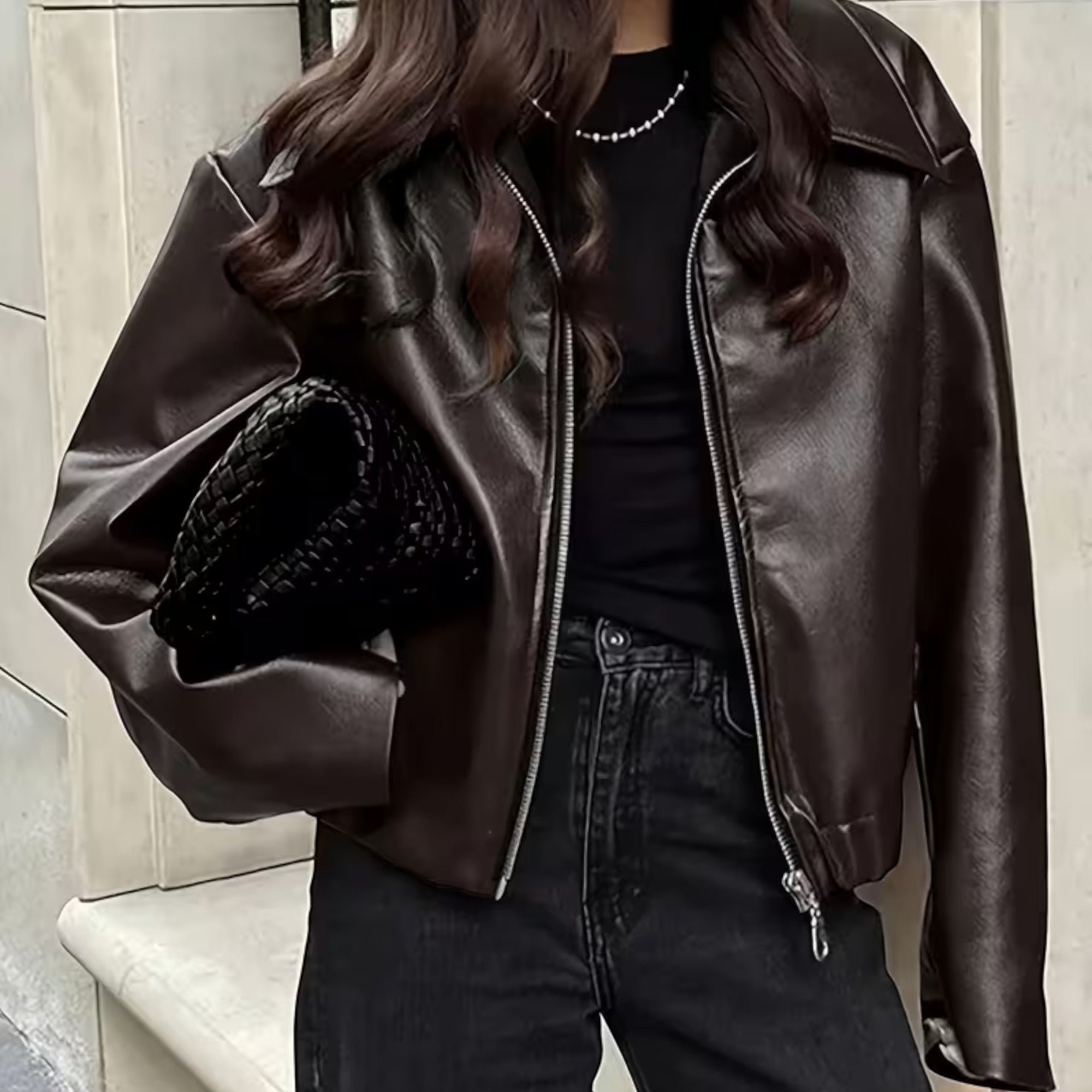 Ellmont London | Leather Jacket Women's Casual Moto Jacket with Lapel Collar