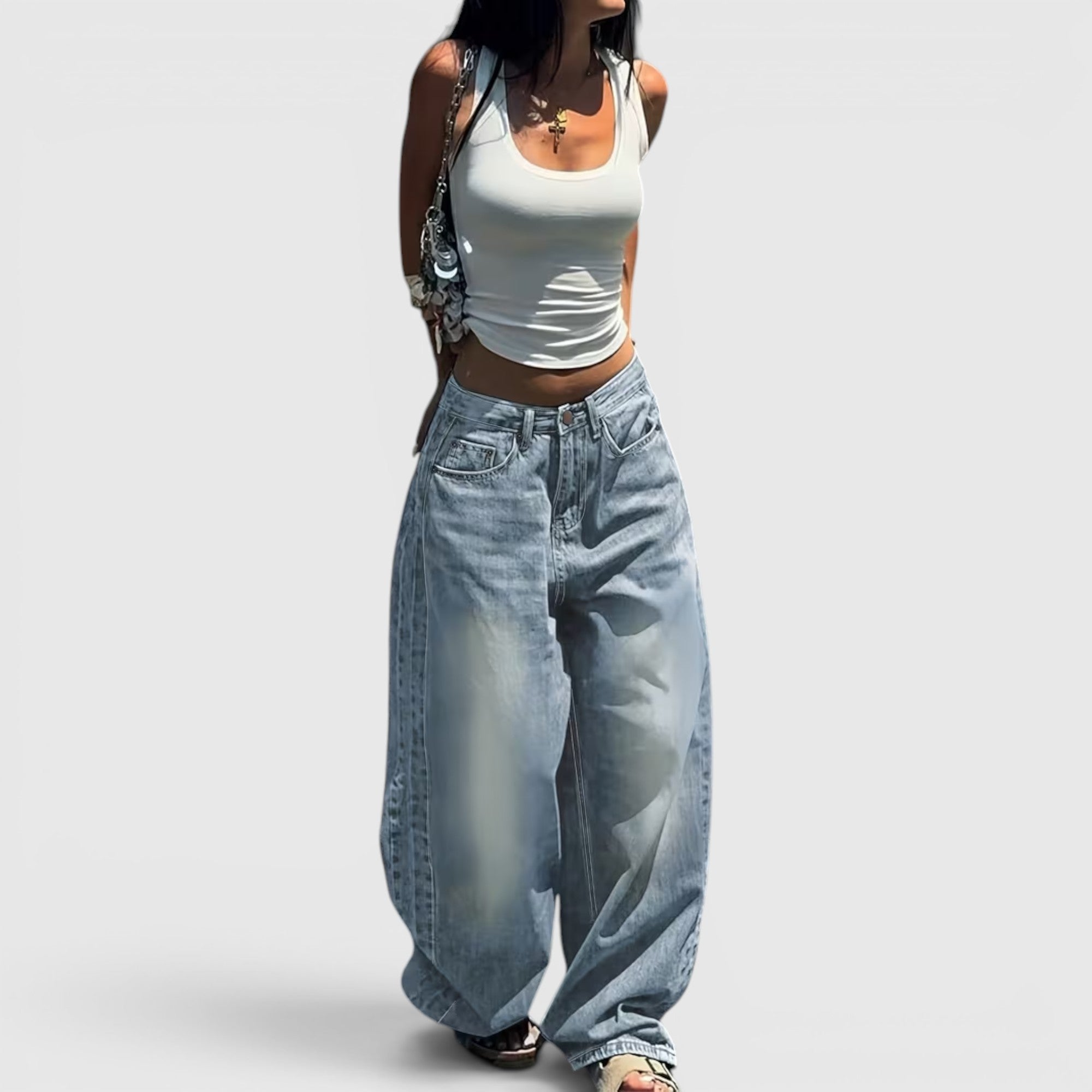 Ellmont London | Women's Oversized Baggy Jeans Straight Leg Casual Floor Length Pants