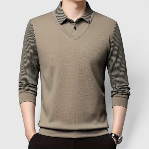Connor | Men's V-Neck Sweater Faux Two-Piece Polo Shirt for Everyday Wear