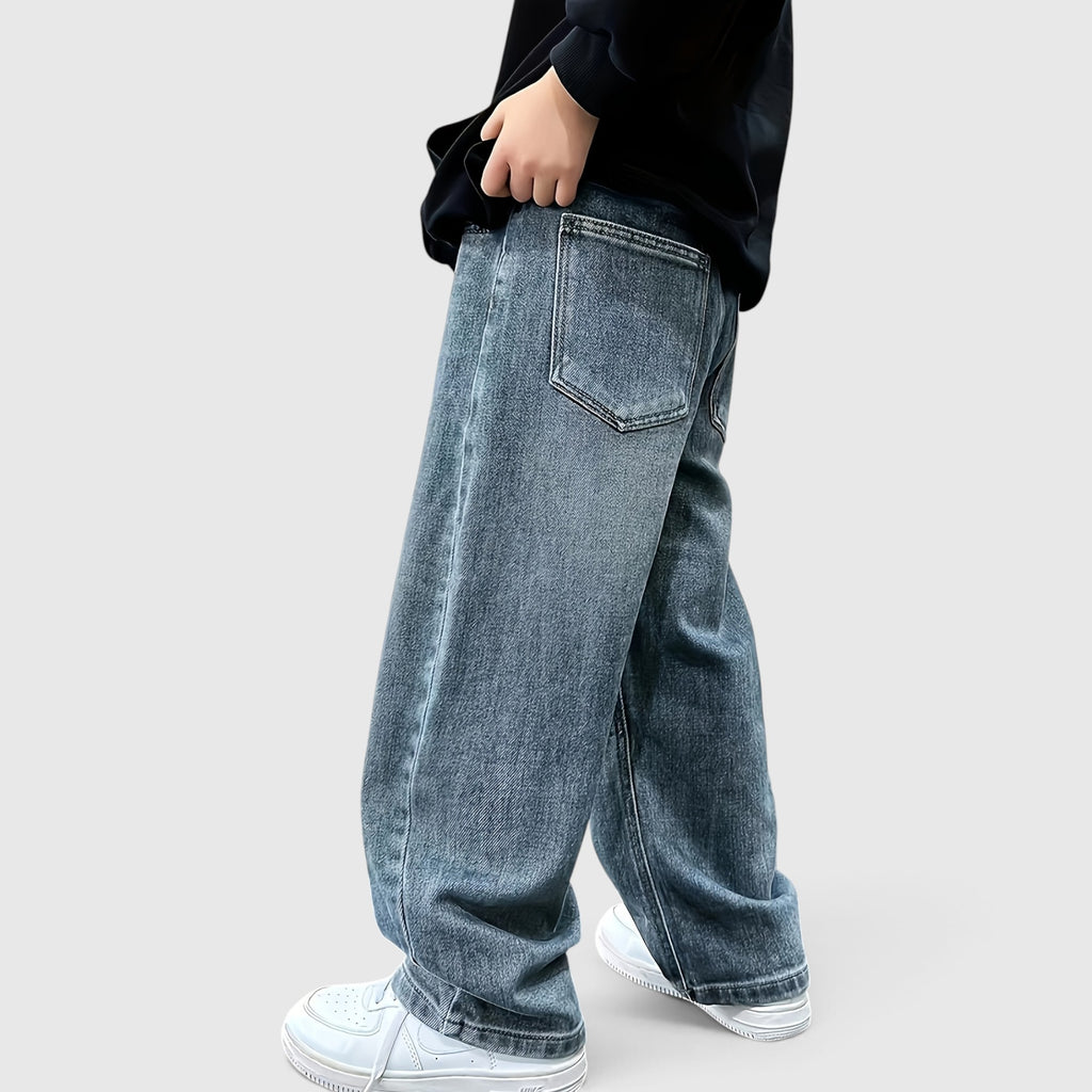 Gareth | Boys' Baggy Cargo Jeans Mid Waist Loose Fit Long Trousers