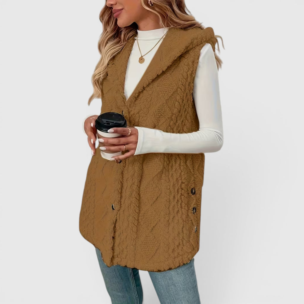 Ellmont London | Women's Warm Vest Button Front Hooded Outerwear