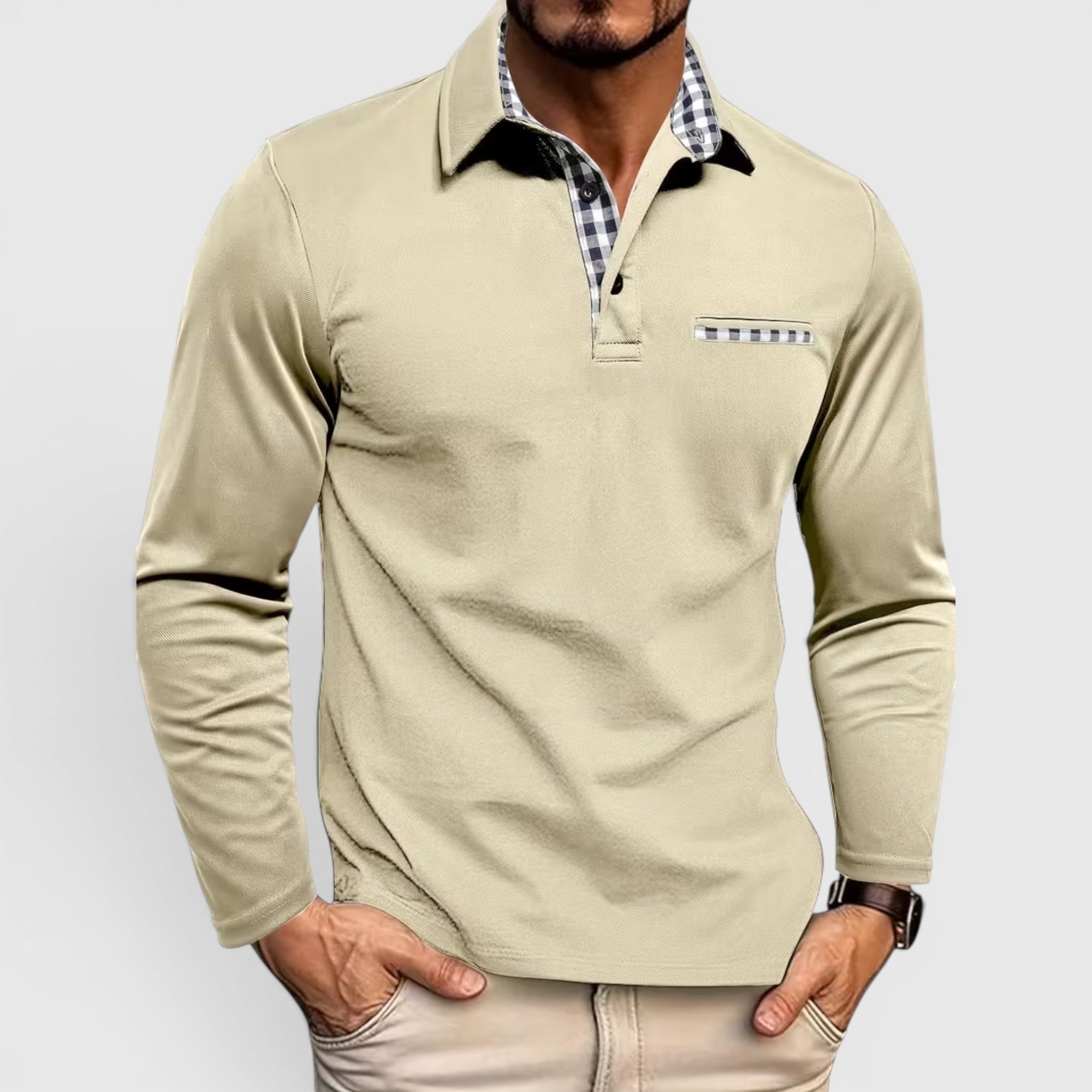 Derek | Men's Polo Longsleeve V-Neck Sweater Quick-Dry Plaid Shirt