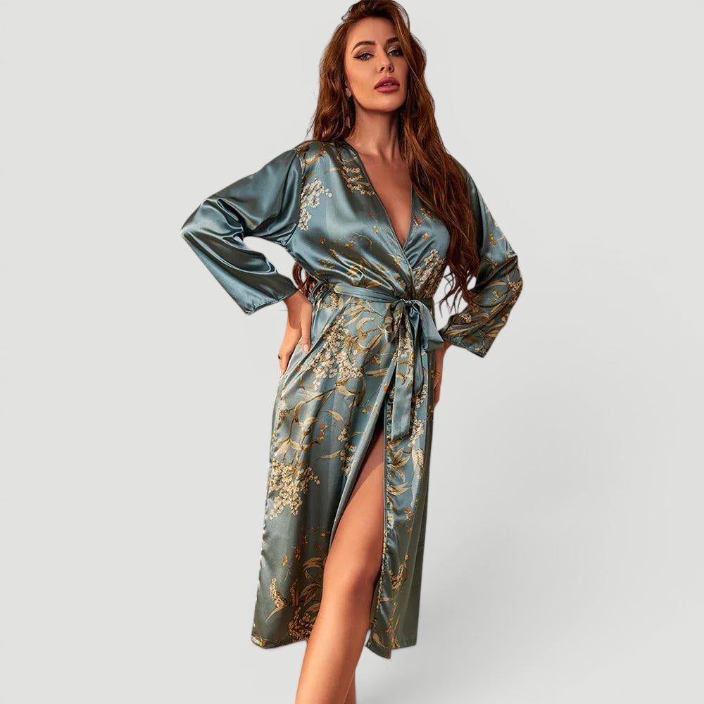 Ellmont London | Women’s Elegant Satin Lightweight Floral Morning Robe