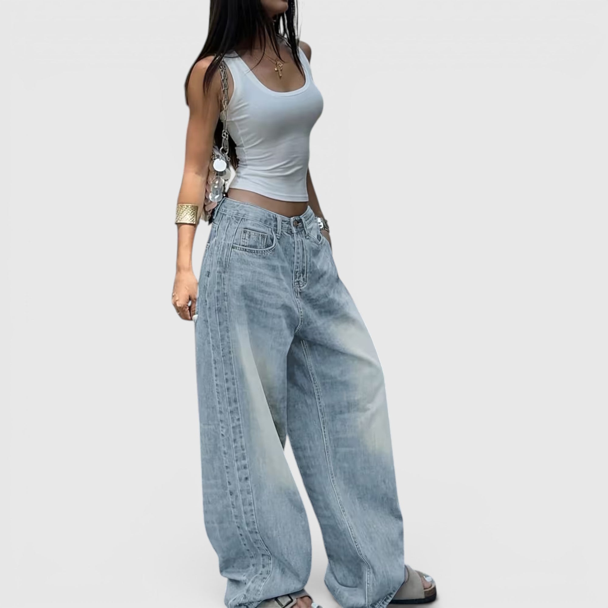 Ellmont London | Women's Oversized Baggy Jeans Straight Leg Casual Floor Length Pants
