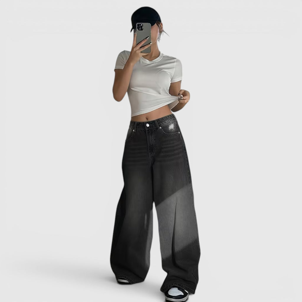 Ellmont London | Women's Oversized Baggy Jeans Loose Fit Floor Length Denim