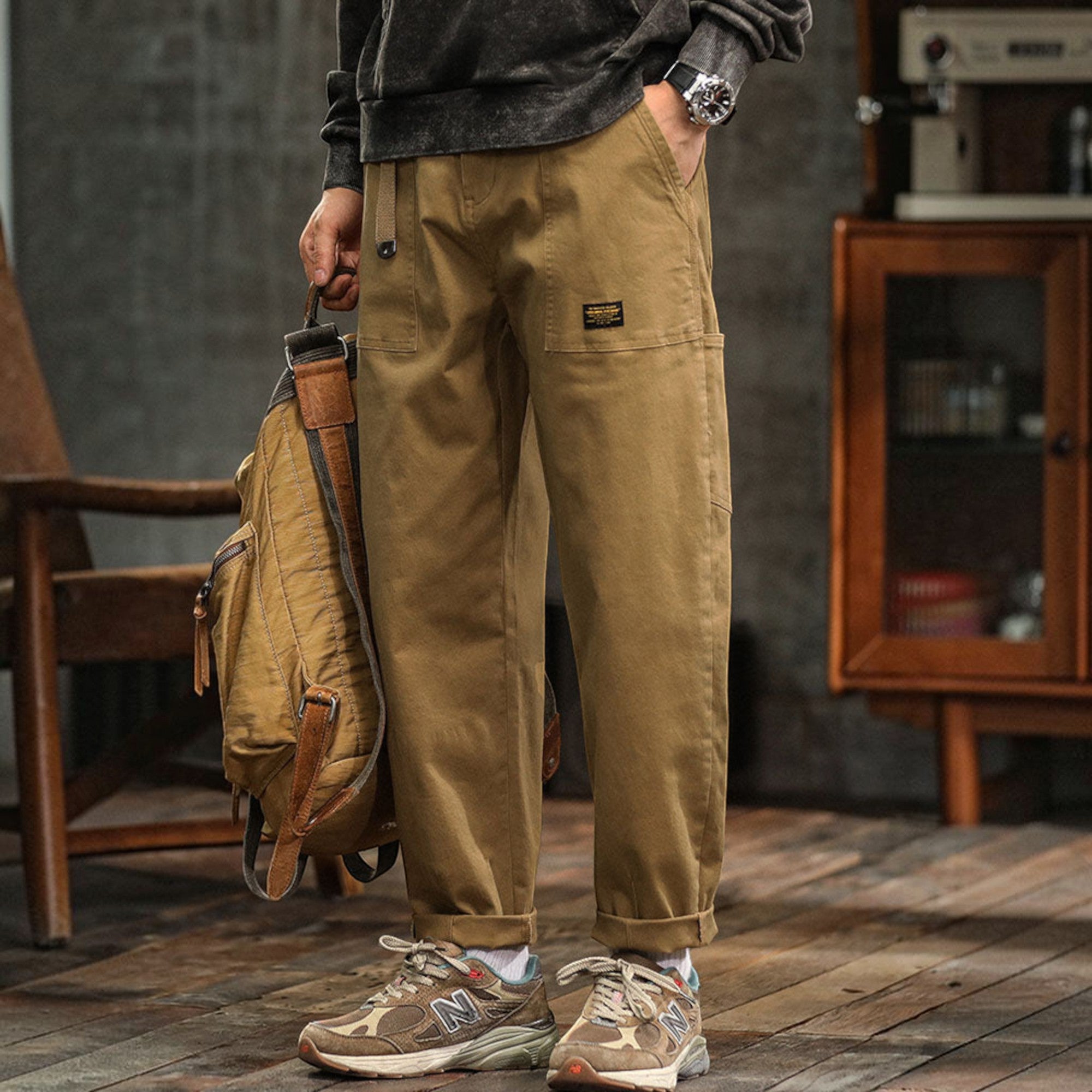 Hugo | Men's Cotton Cargo Pants Multi-Pocket Relaxed Work Casual Pants