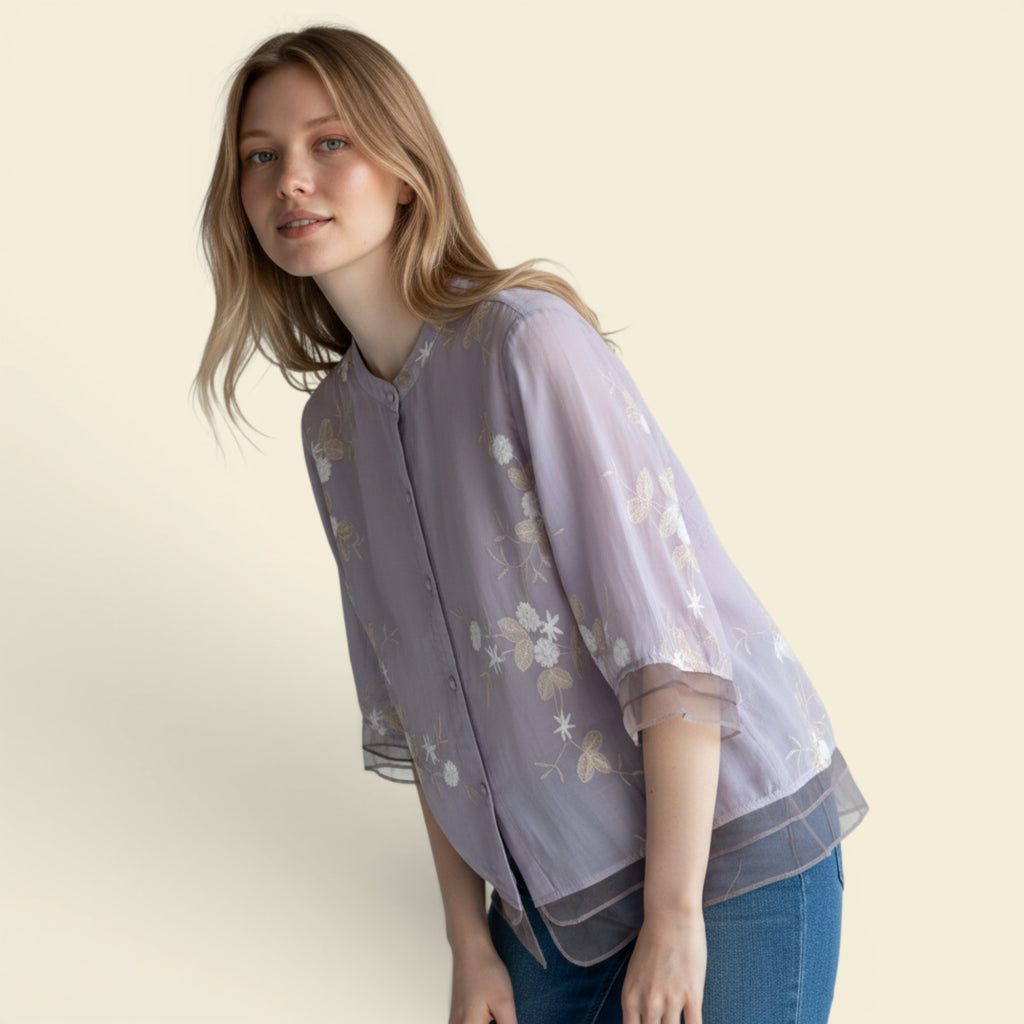 Ellmont London | Women's Relaxed Fit Cotton Summer Blouse with Embroidery