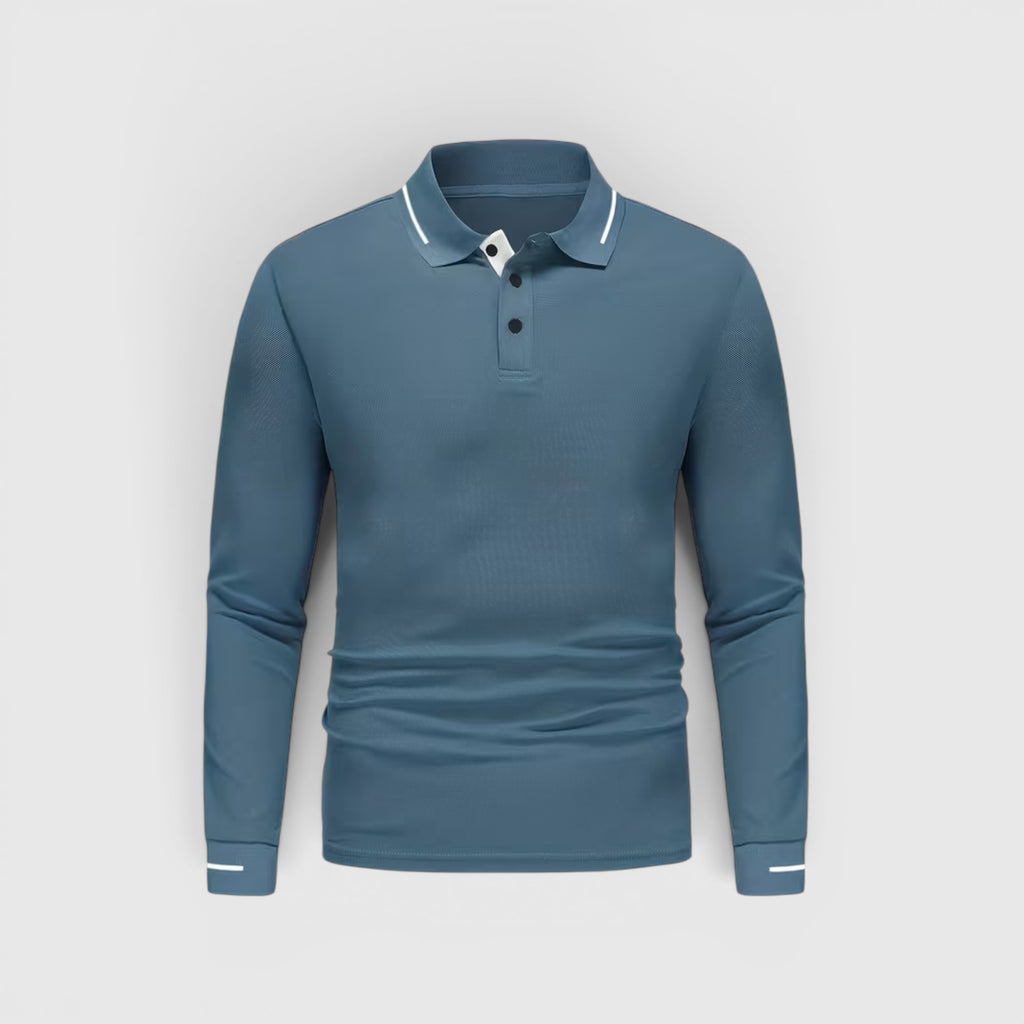 Isaac | Men's Casual Polo Shirt Long Sleeve Rib-Knit Everyday Wear
