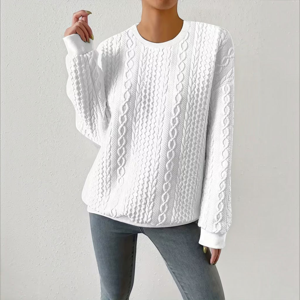 Nadia | Women's Crewneck Sweater – Textured Long Sleeve Casual Pullover