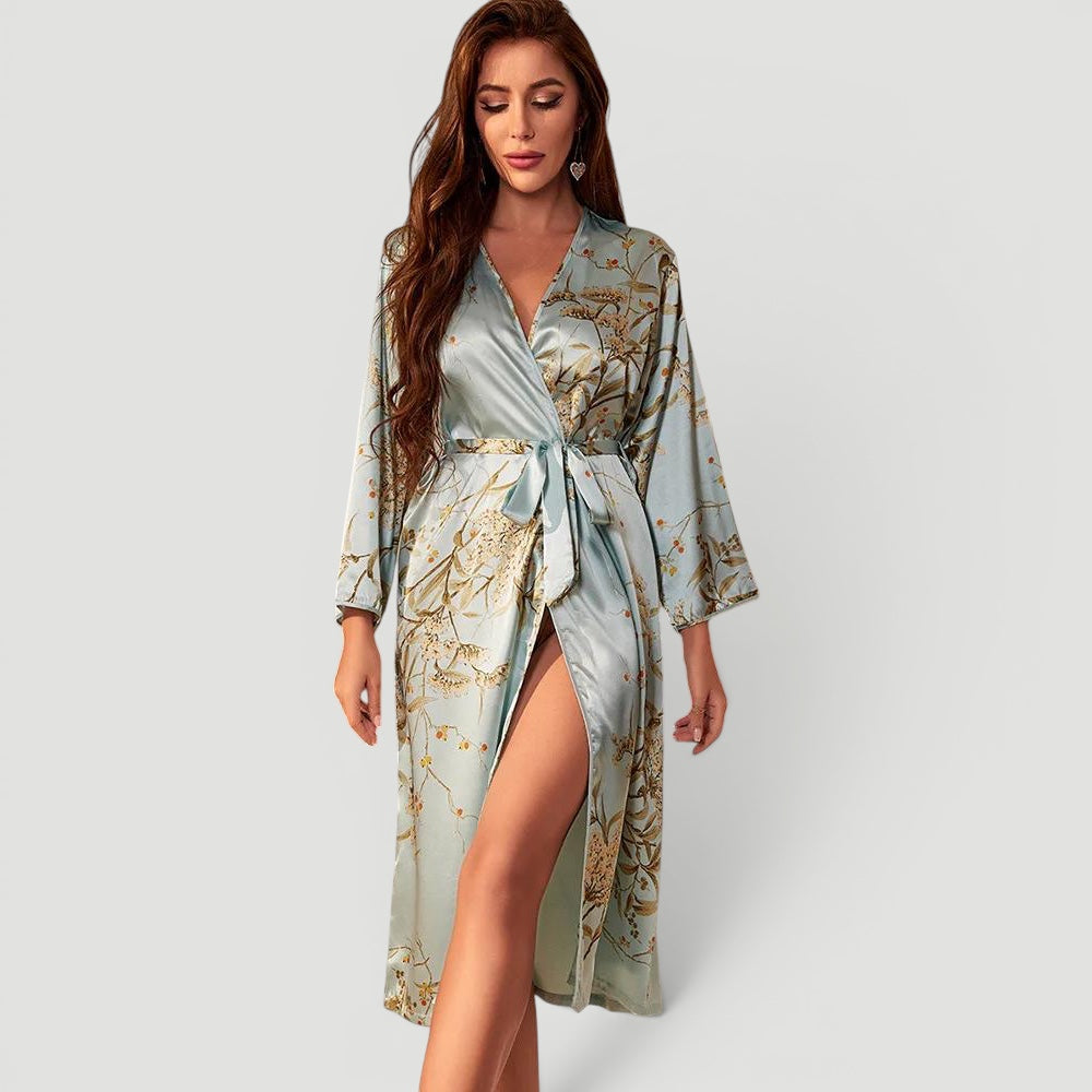 Ellmont London | Women’s Elegant Satin Lightweight Floral Morning Robe