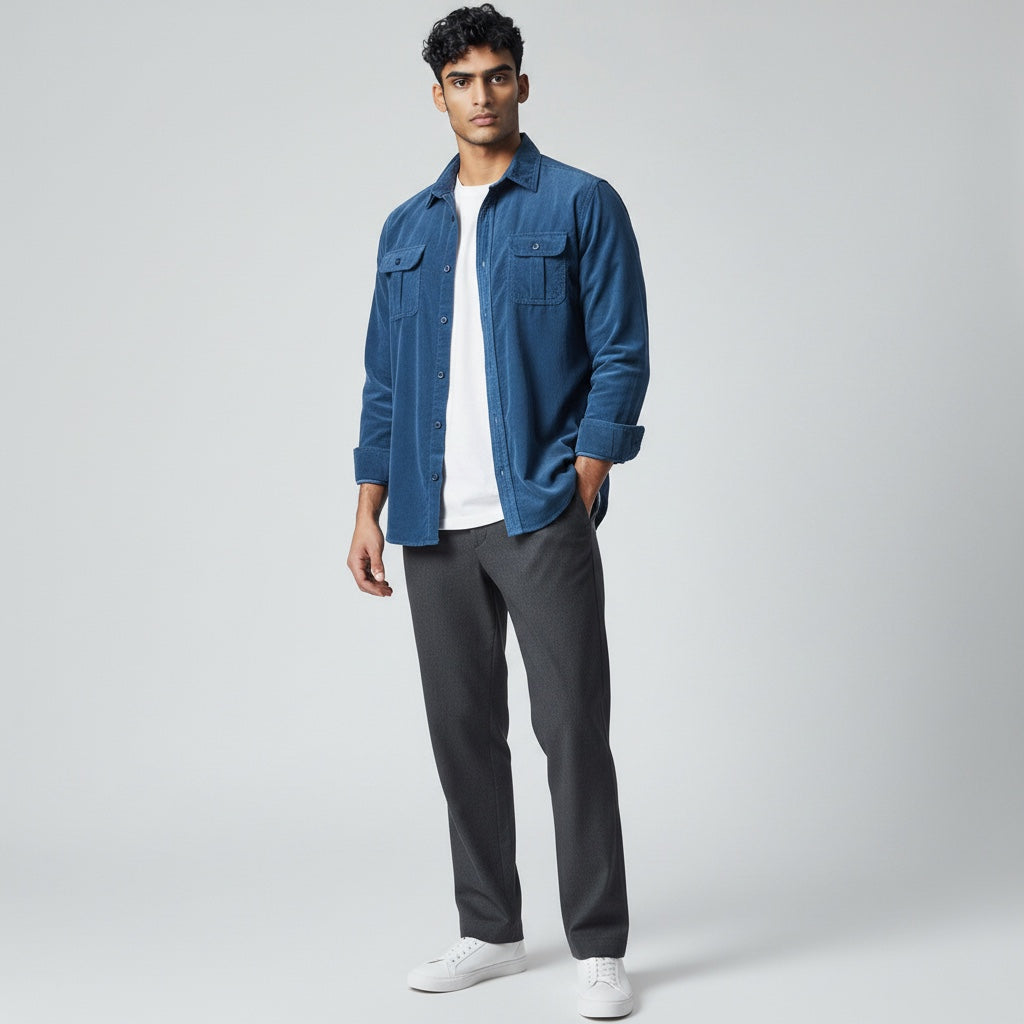 Ellmont London | Men’s Casual Button-Up Corduroy Shirt Soft Cord Fabric