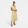 Ellmont London | Women's Puff Sleeve Button Front V Neck Wedding Guest Midi Summer Dress