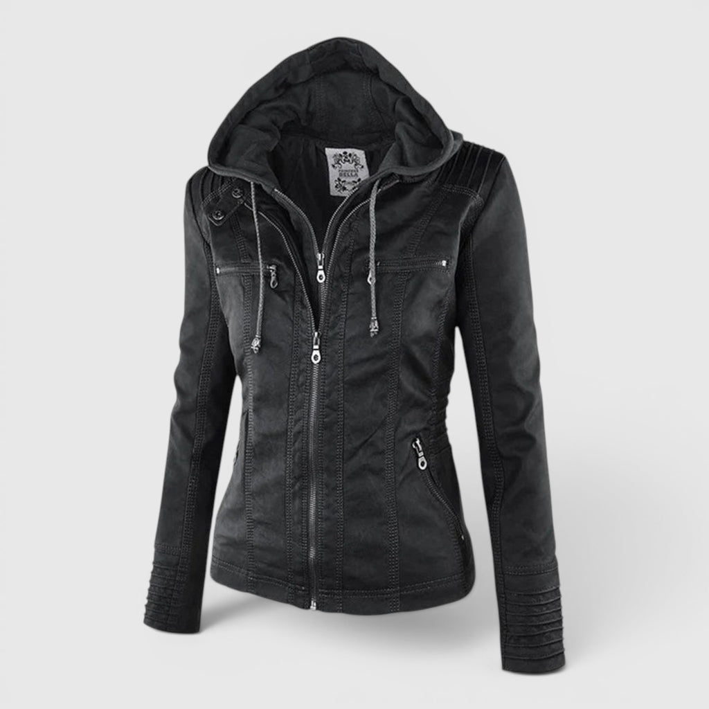 Ellmont London | Women's Warm Leather Jacket Tailored Zip Front Casual Coat