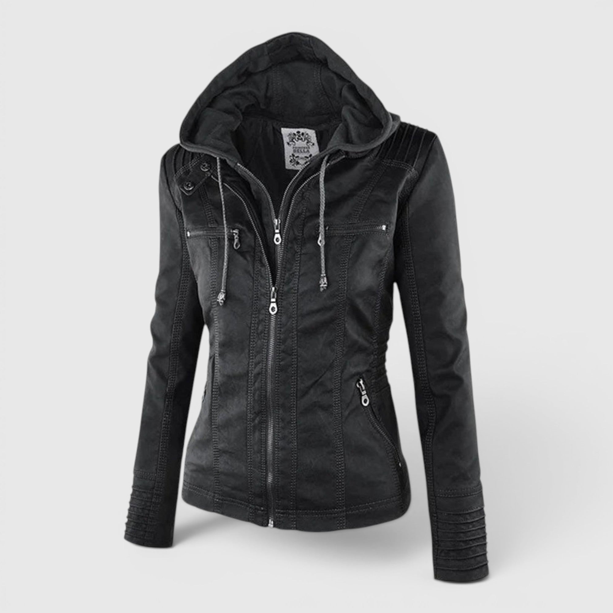 Ellmont London | Women's Warm Leather Jacket Tailored Zip Front Casual Coat
