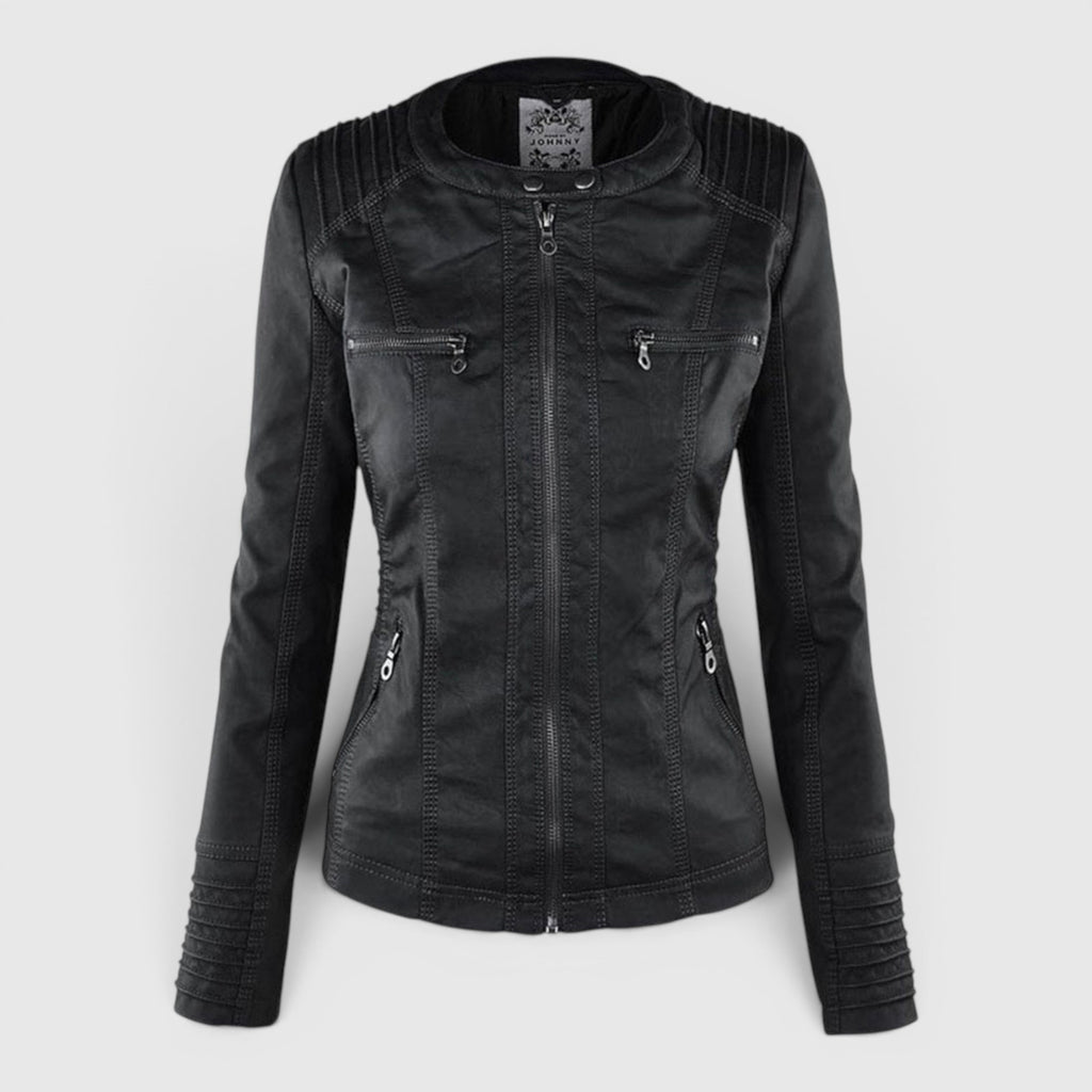 Ellmont London | Women's Warm Leather Jacket Tailored Zip Front Casual Coat