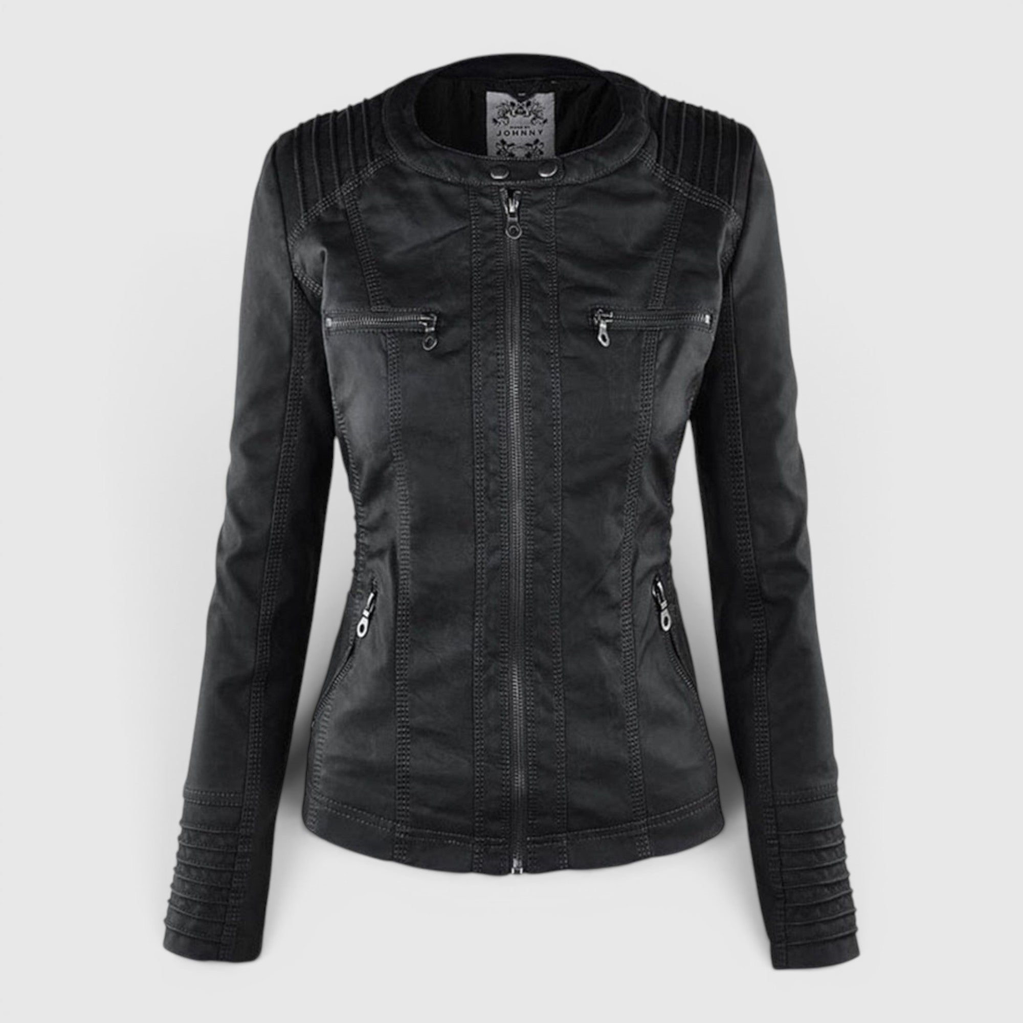 Ellmont London | Women's Warm Leather Jacket Tailored Zip Front Casual Coat