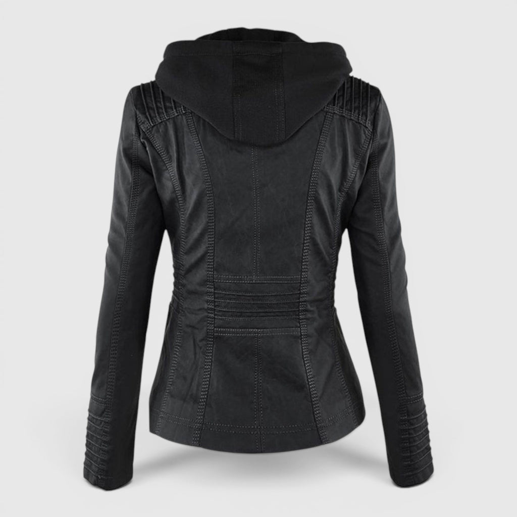 Ellmont London | Women's Warm Leather Jacket Tailored Zip Front Casual Coat