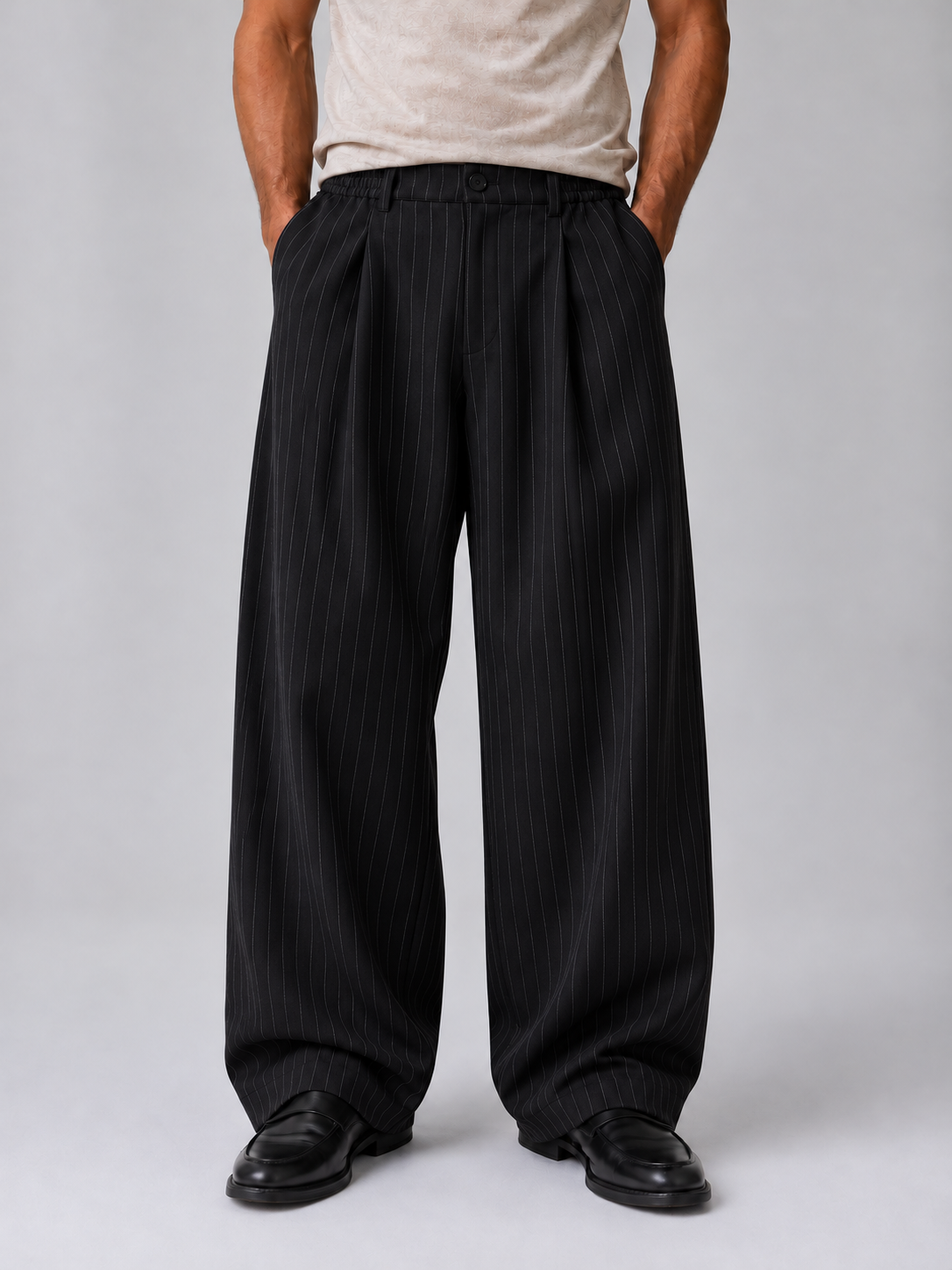 Men's Pinstripe Wide Leg Trousers – Baggy Tailored Fit