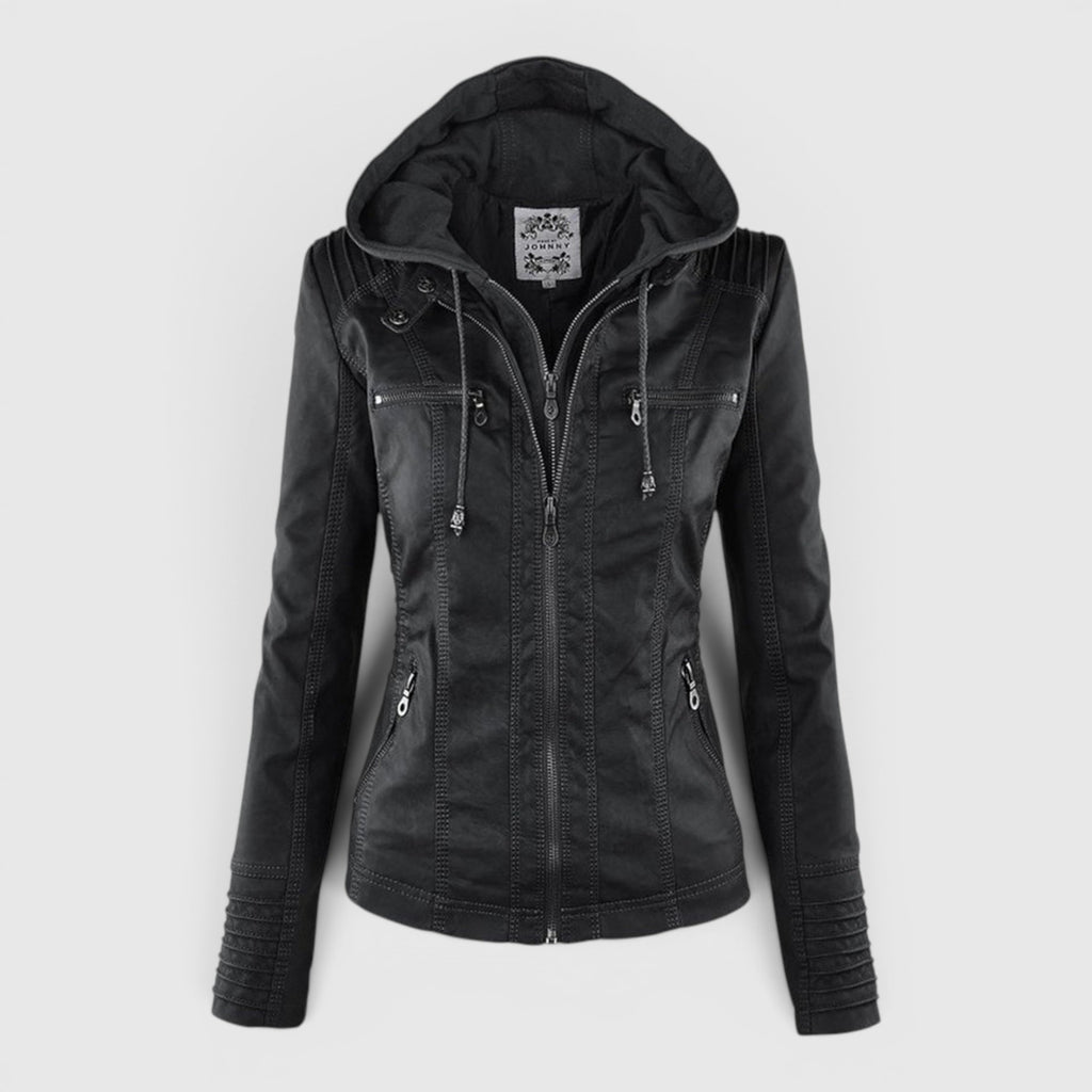 Ellmont London | Women's Warm Leather Jacket Tailored Zip Front Casual Coat