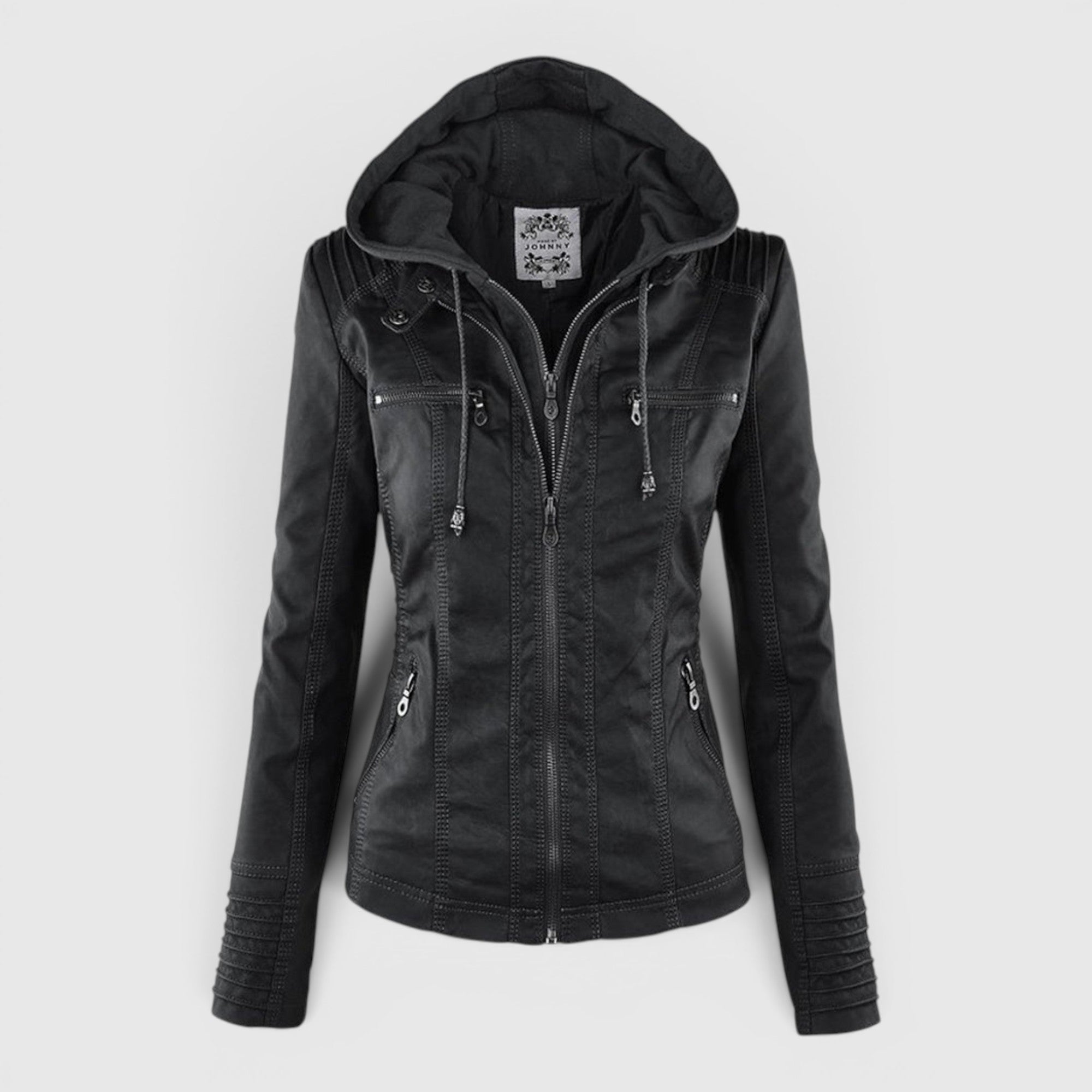 Ellmont London | Women's Warm Leather Jacket Tailored Zip Front Casual Coat