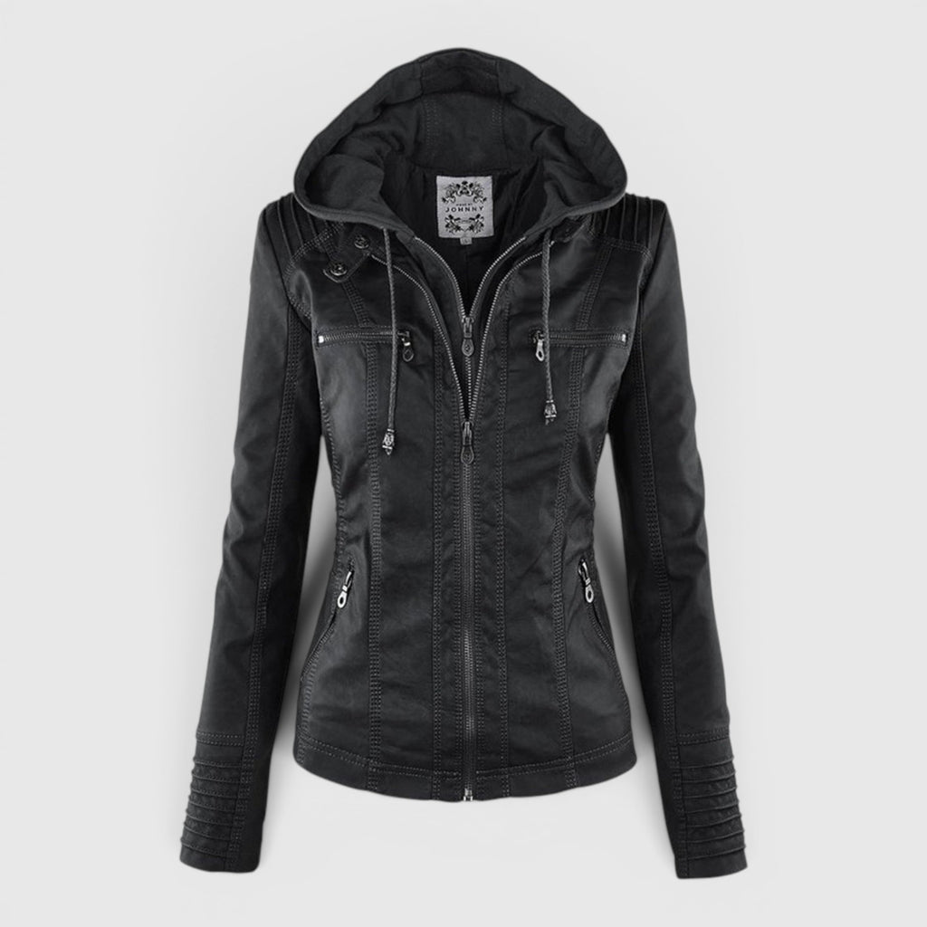 Ellmont London | Women's Warm Leather Jacket Tailored Zip Front Casual Coat