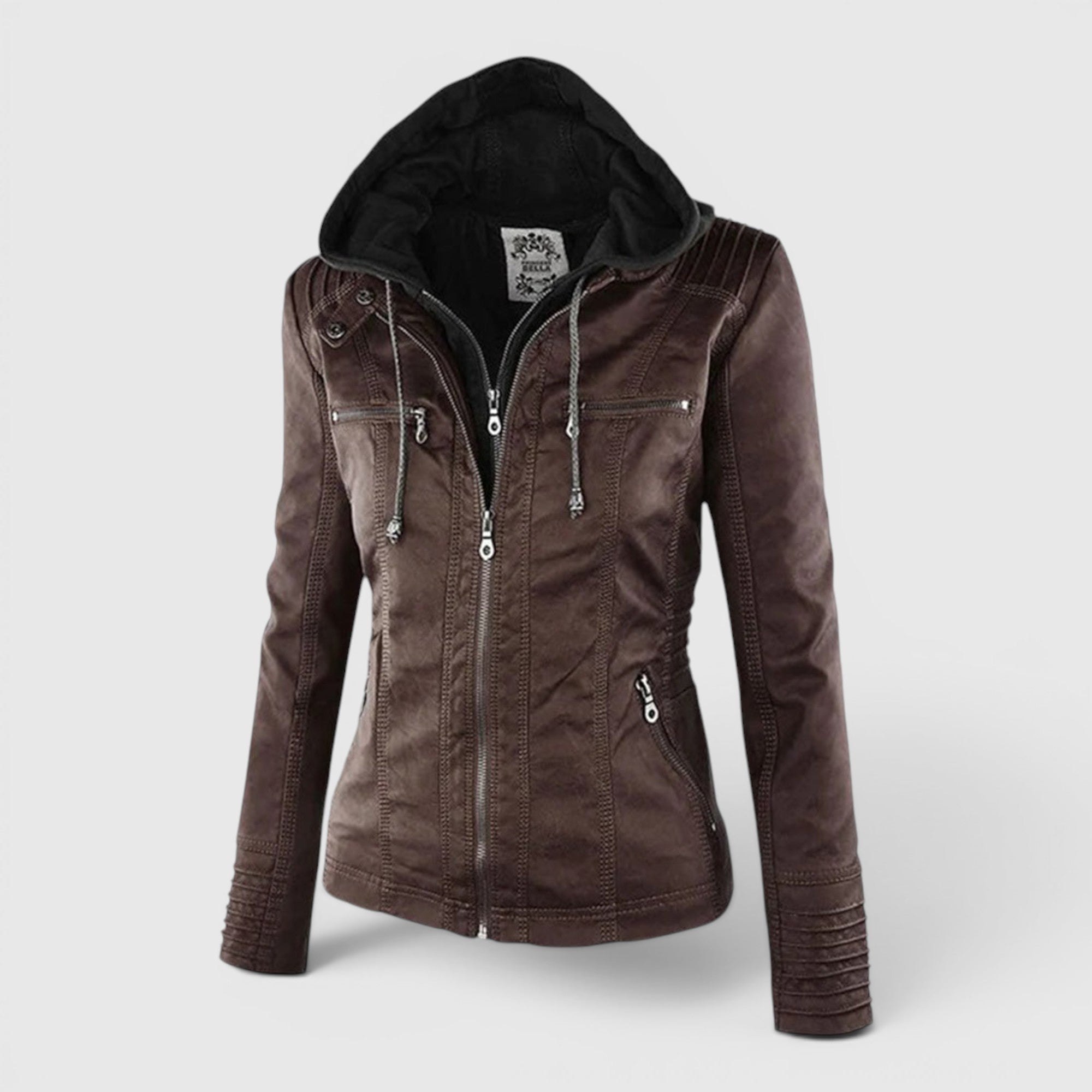Ellmont London | Women's Warm Leather Jacket Tailored Zip Front Casual Coat