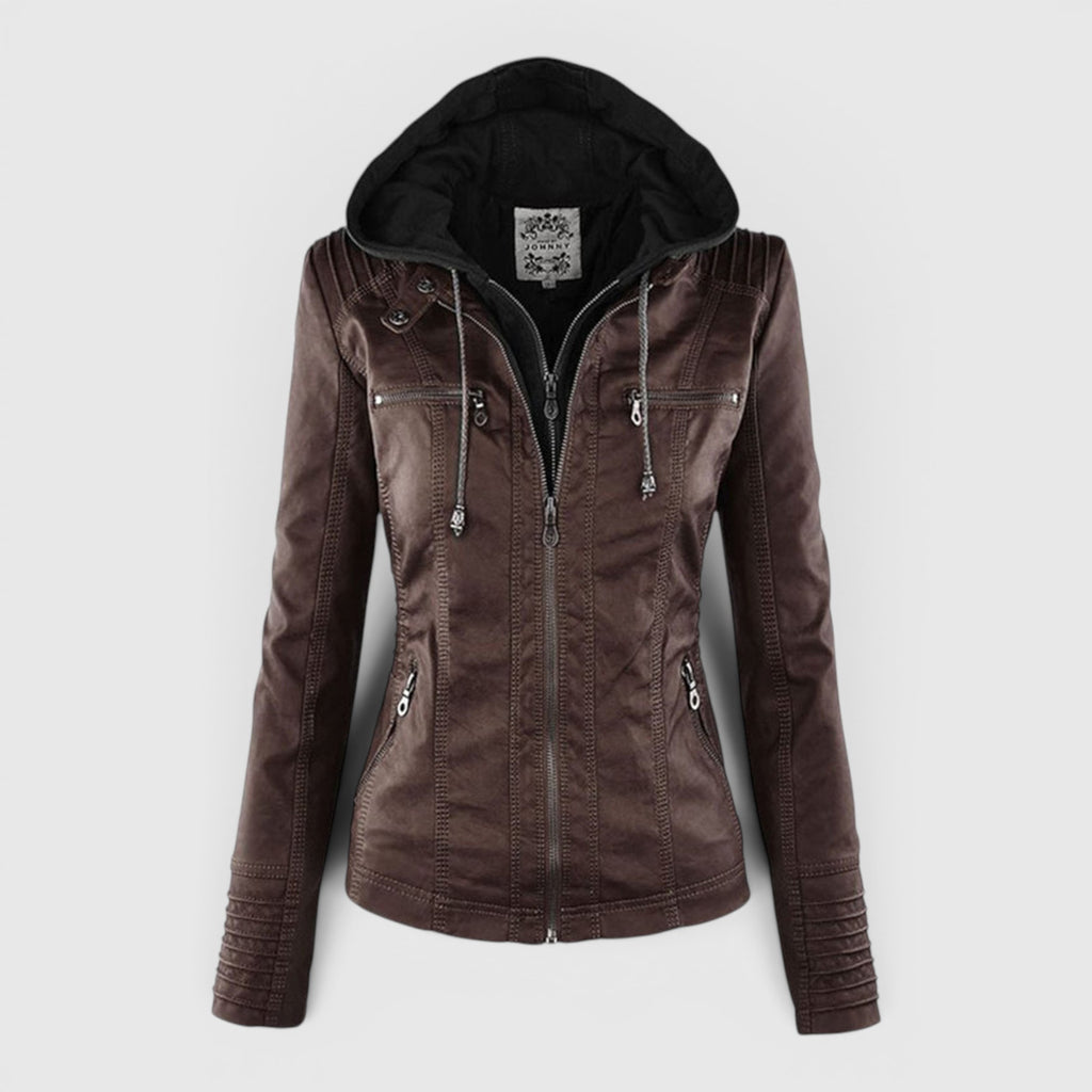Ellmont London | Women's Warm Leather Jacket Tailored Zip Front Casual Coat