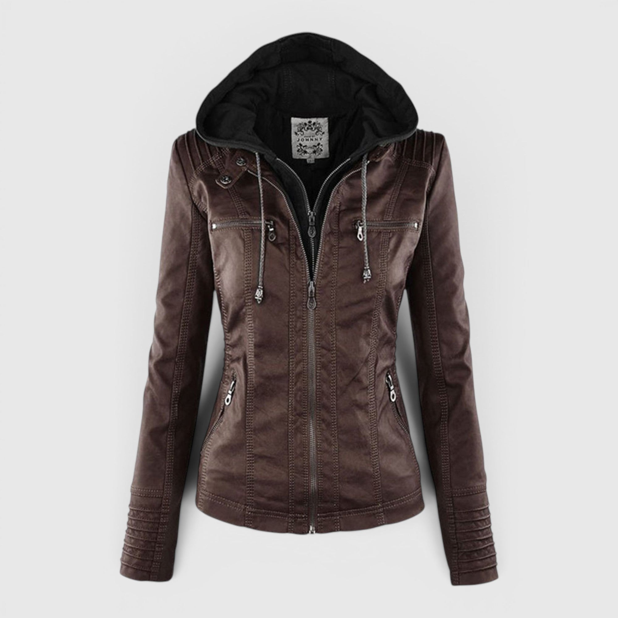 Ellmont London | Women's Warm Leather Jacket Tailored Zip Front Casual Coat