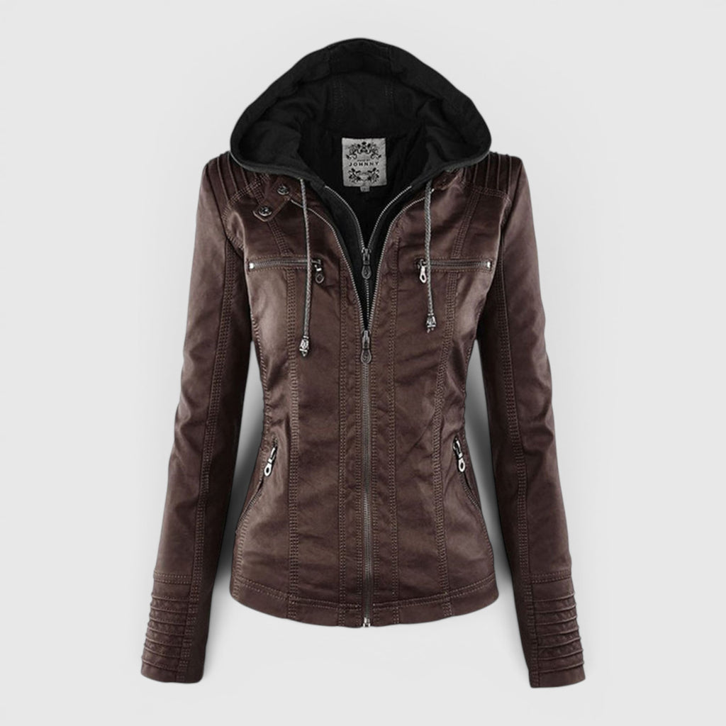 Ellmont London | Women's Warm Leather Jacket Tailored Zip Front Casual Coat