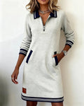 Vicky | Casual Sweatshirt Mini Dress with Contrast Trim and Zip Collar