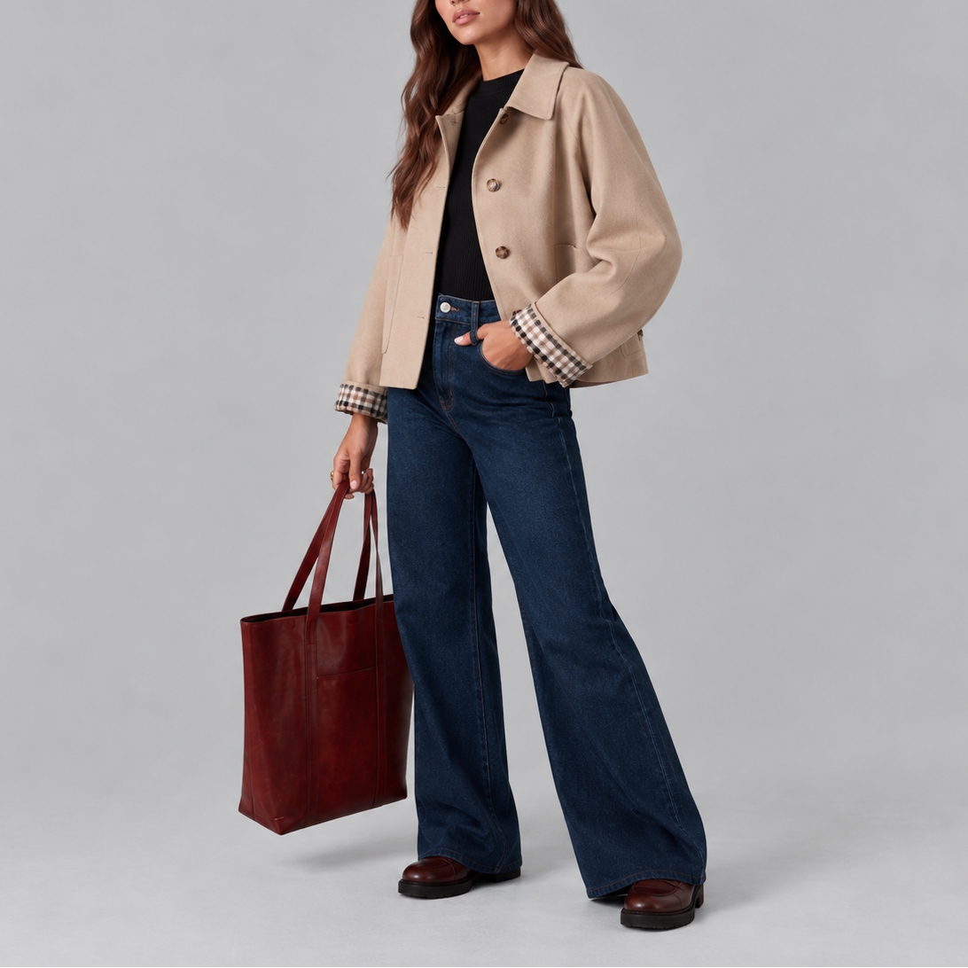 Women's Cropped Trench Coat – Plaid Lined Short Trench Jacket