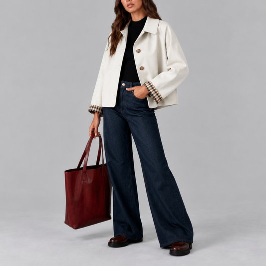 Women's Cropped Trench Coat – Plaid Lined Short Trench Jacket