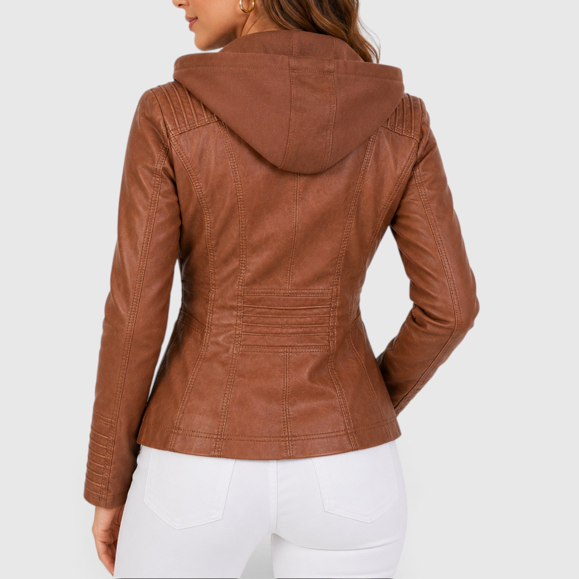 Una | Women's Leather Jacket – Faux Leather Lightweight Hooded Jacket