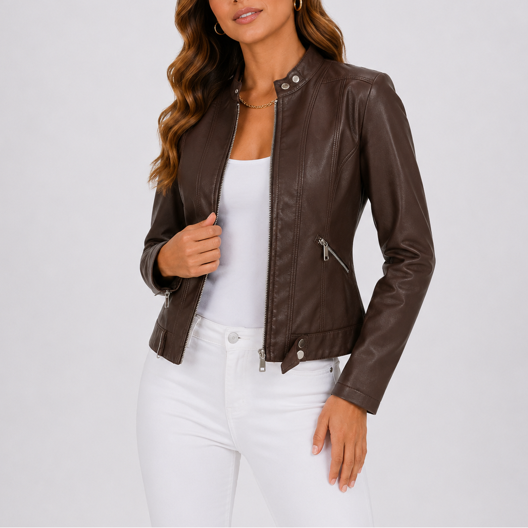 Hannah | Women's Classic Leather Jacket with Zip Pockets