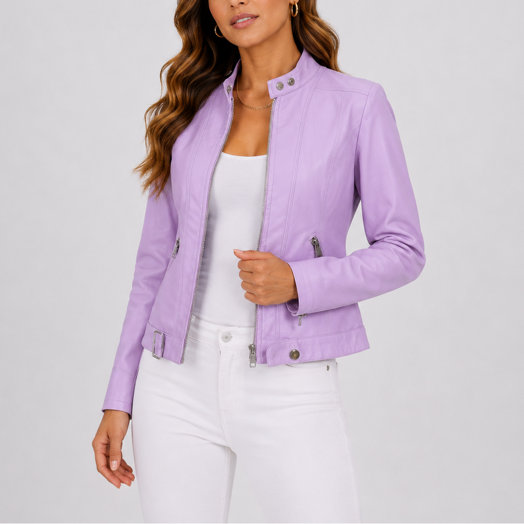 Hannah | Women's Classic Leather Jacket with Zip Pockets