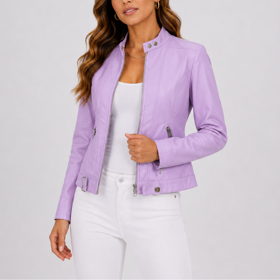 Hannah | Women's Classic Leather Jacket with Zip Pockets