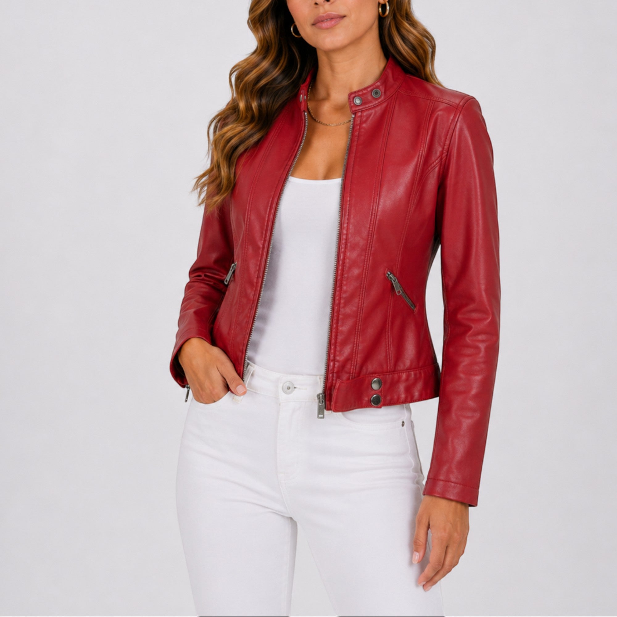 Ellmont London | Leather Jacket Women's Elegant Leather Look Jacket with Zip Pockets