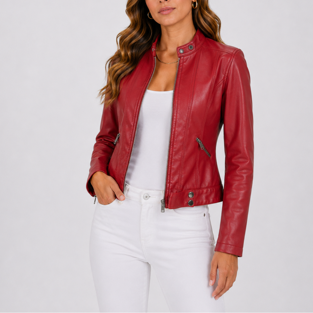 Hannah | Women's Classic Leather Jacket with Zip Pockets
