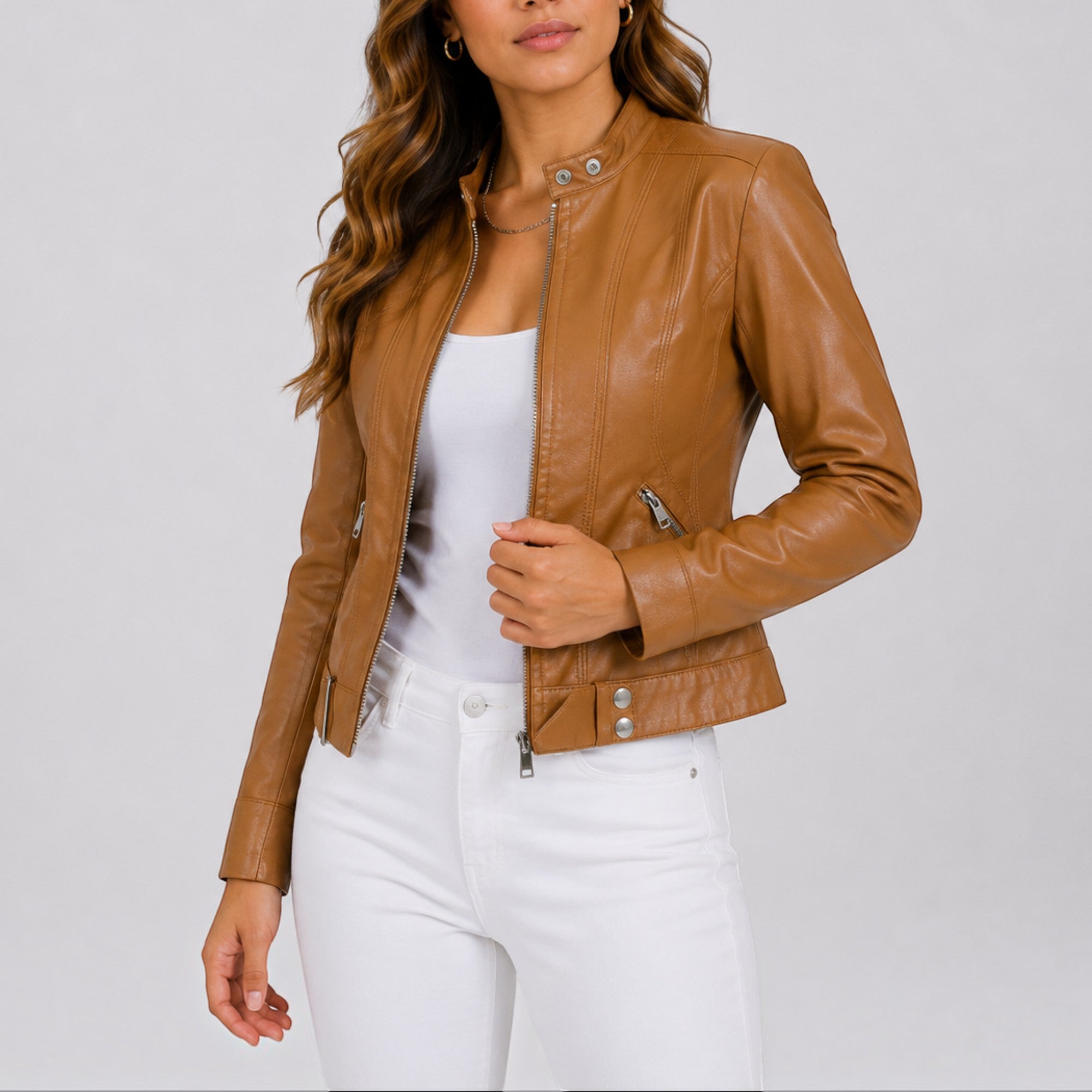 Ellmont London | Leather Jacket Women's Elegant Leather Look Jacket with Zip Pockets