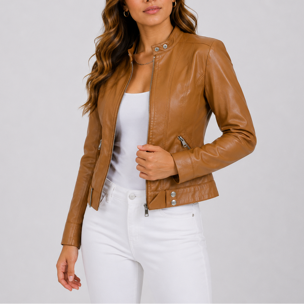 Hannah | Women's Classic Leather Jacket with Zip Pockets