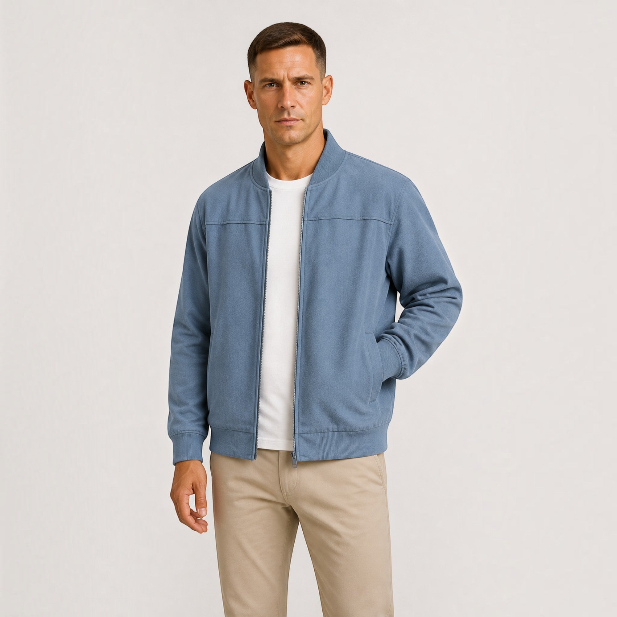 Ellmont London | Men's Lightweight Faux Suede Bomber Jacket Zip Front