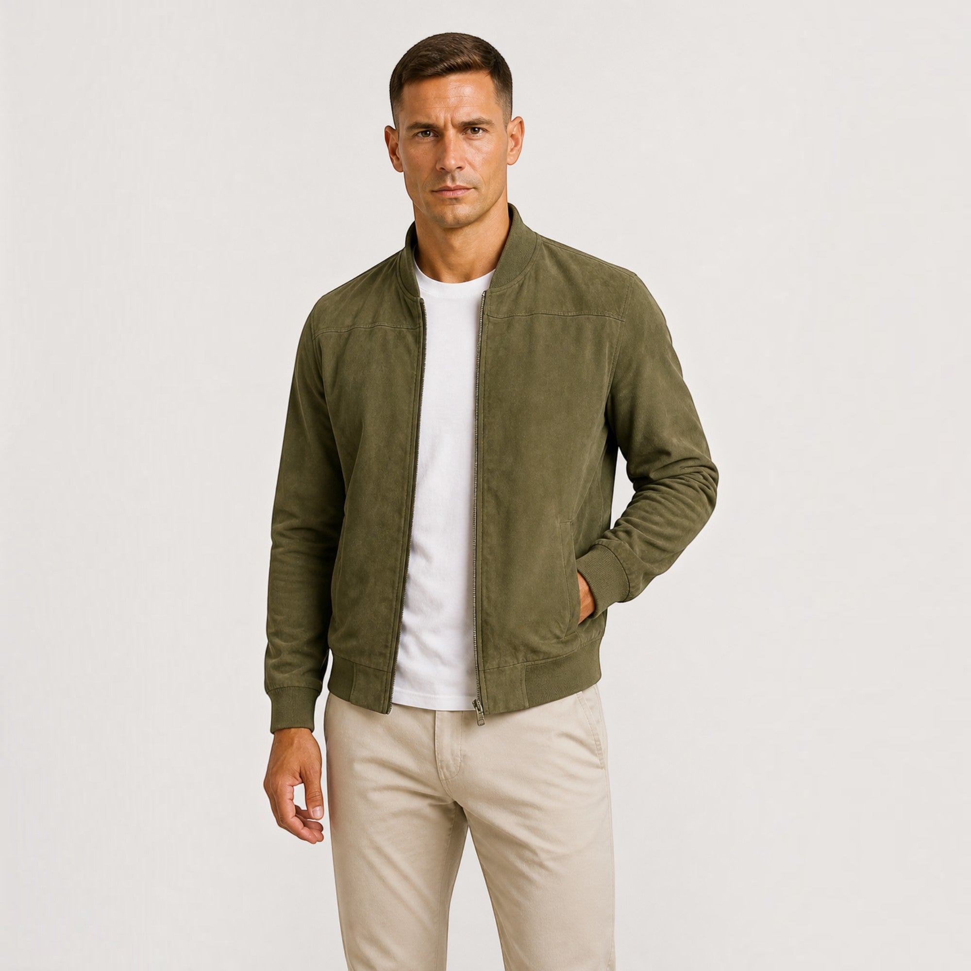 Ellmont London | Men's Lightweight Faux Suede Bomber Jacket Zip Front