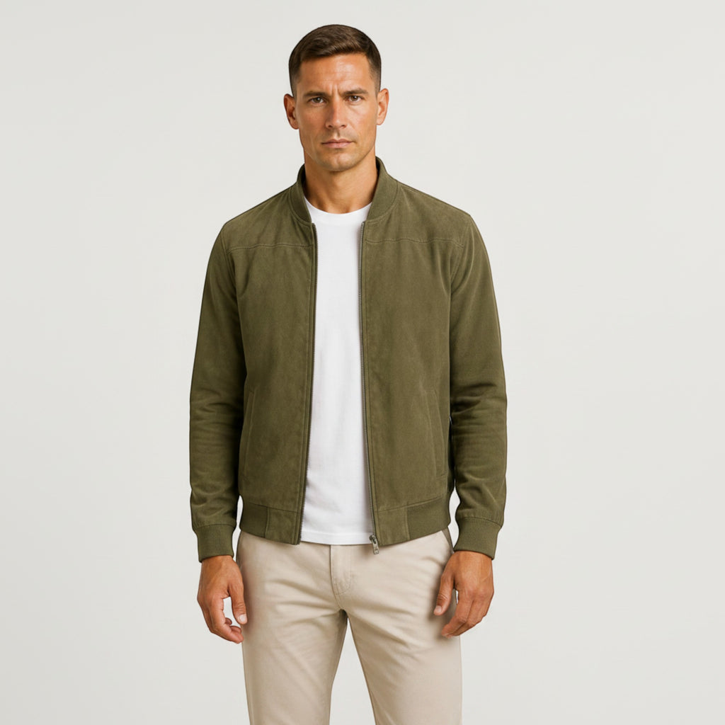 Ellmont London | Men's Lightweight Faux Suede Bomber Jacket Zip Front